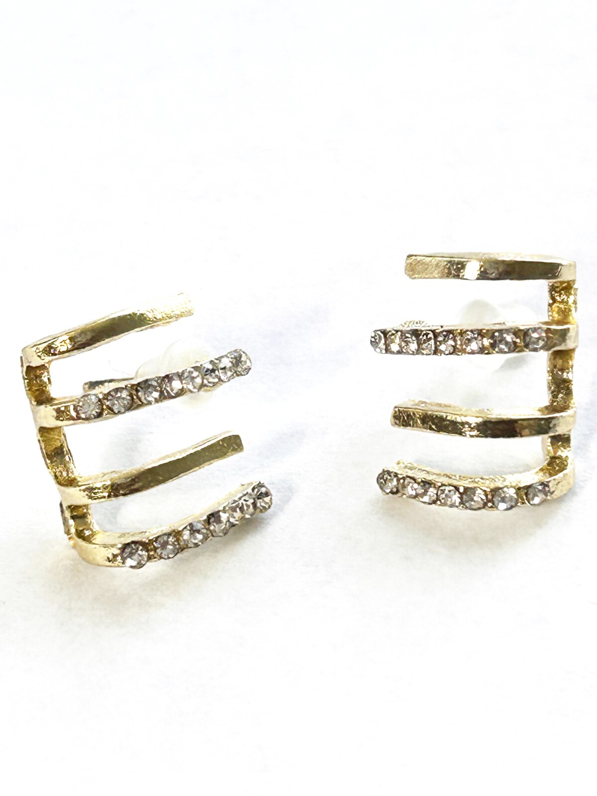 Contemporary Sparkling Fashion Earrings Golden Color with Rhinestones, Push Back