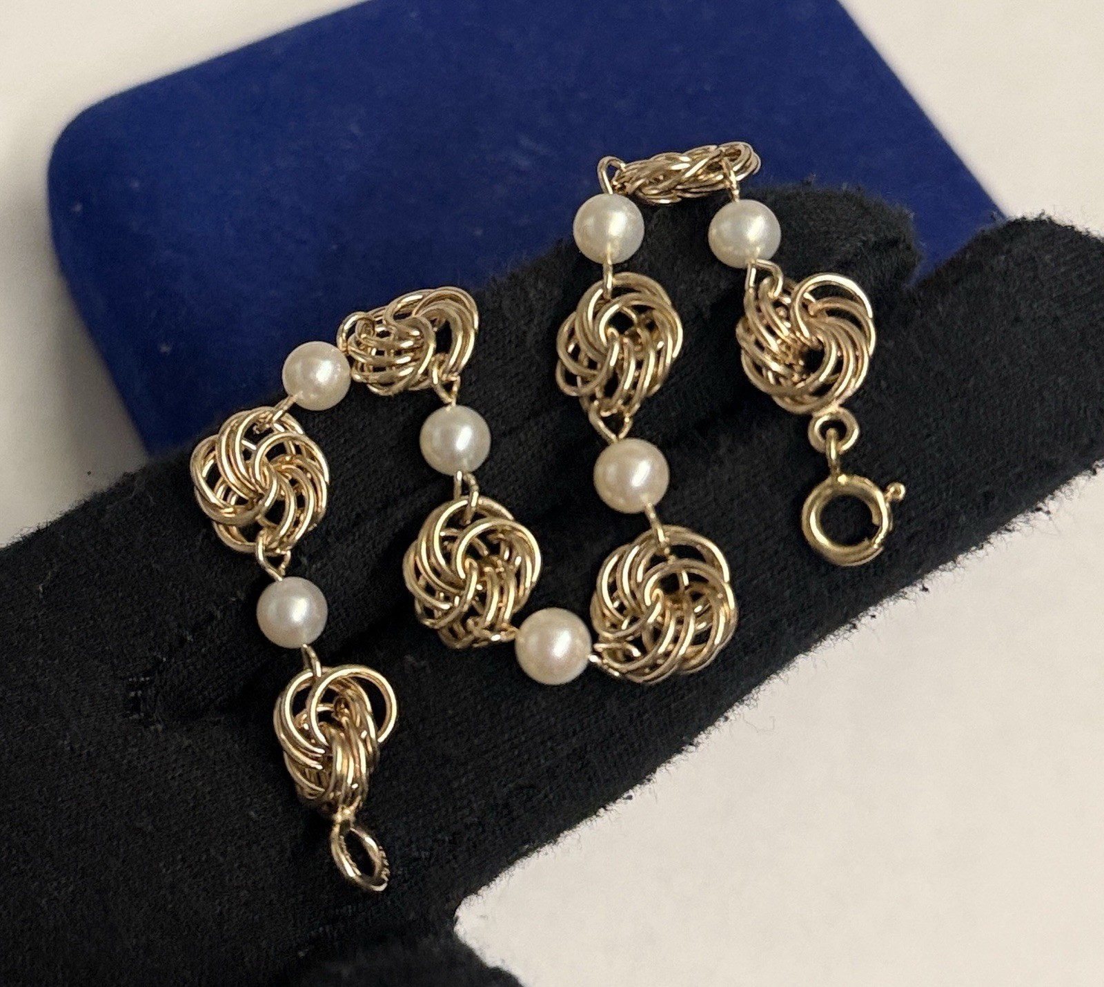 10.9g 12k Gold Filled Pearl Celtic Knot Link Bracelet 7″ Gf Vtg 11.8mm Art Deco