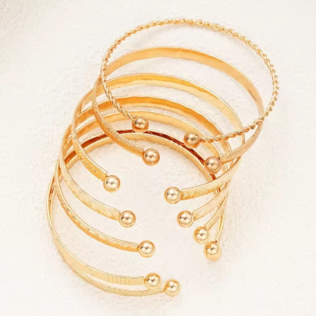 7 Pc Gold Tone Open Bangle Bracelets Fashion Jewelry For Women A1G
