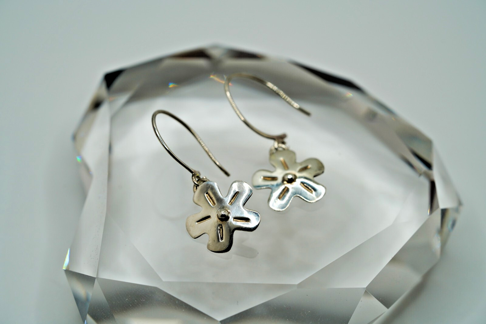 Vintage Sterling Silver Southwestern Flower Handmade Dangle Earrings 3.6cm JB24