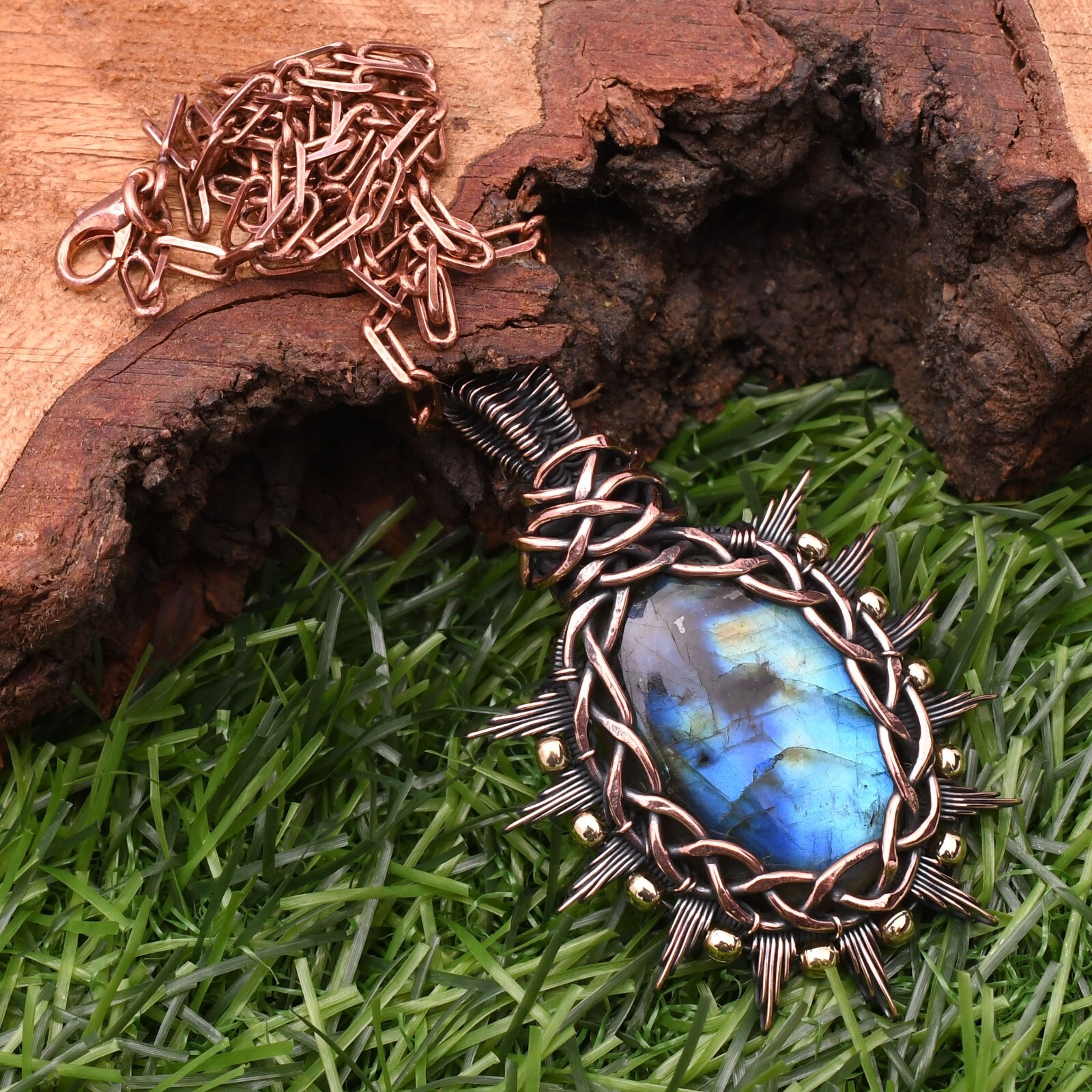 Labradorite Gemstone Copper Wire Wrap Handmade Jewelry Pendant 2.28″