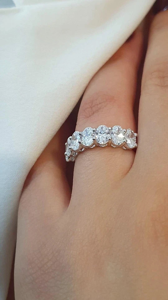 2.80 Ct Oval Cut Natural Diamond Wedding Half Eternity Band 950 Platinum Size 6