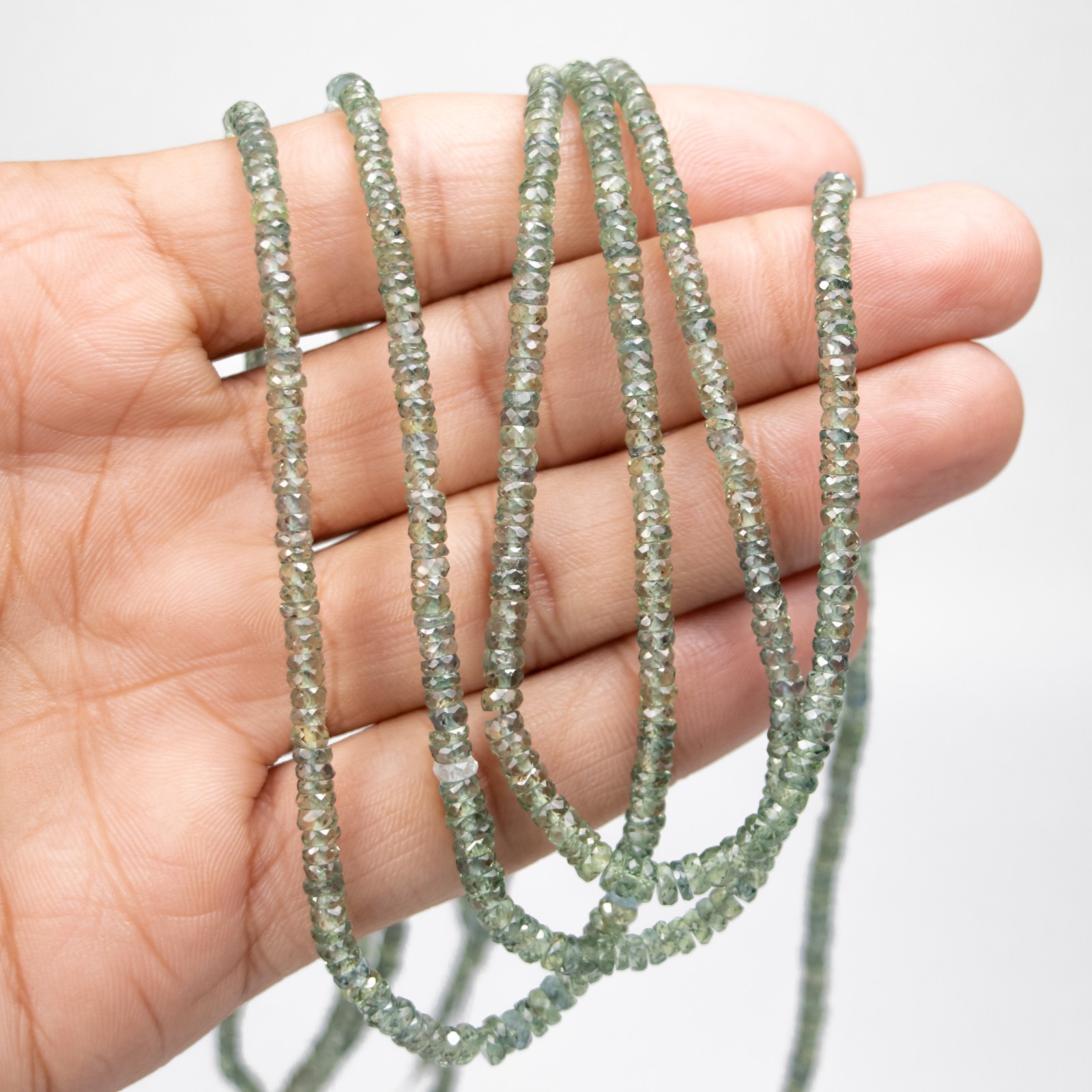 Natural Green Sapphire Faceted Rondelle Beads, 3 mm To 4 mm, Sapphire Rondelle