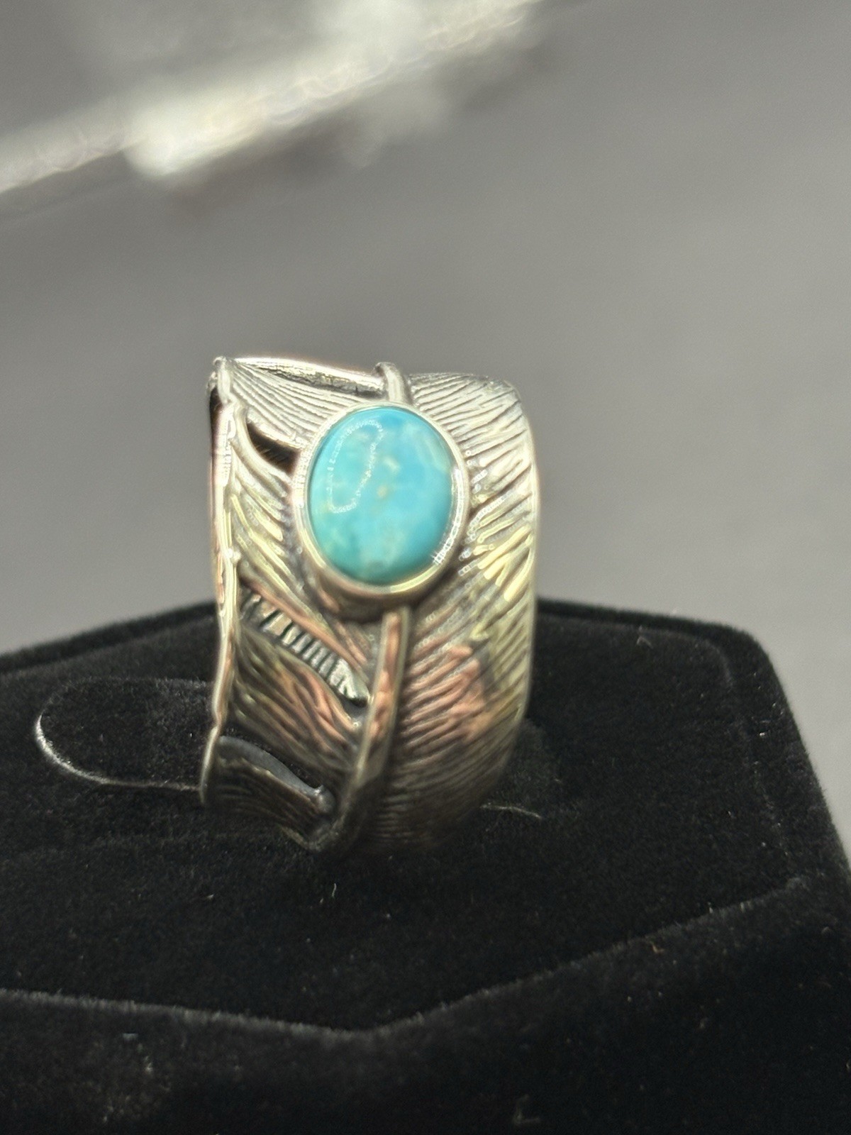 New Condition Sterling Silver Turquoise Feather Ring 6 Grams Size 7 G31