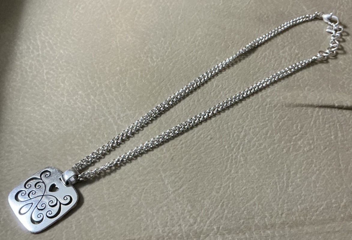 Brighton Scroll Pendant Necklace ~ Square Shaped ~ 16” – 18” double chain