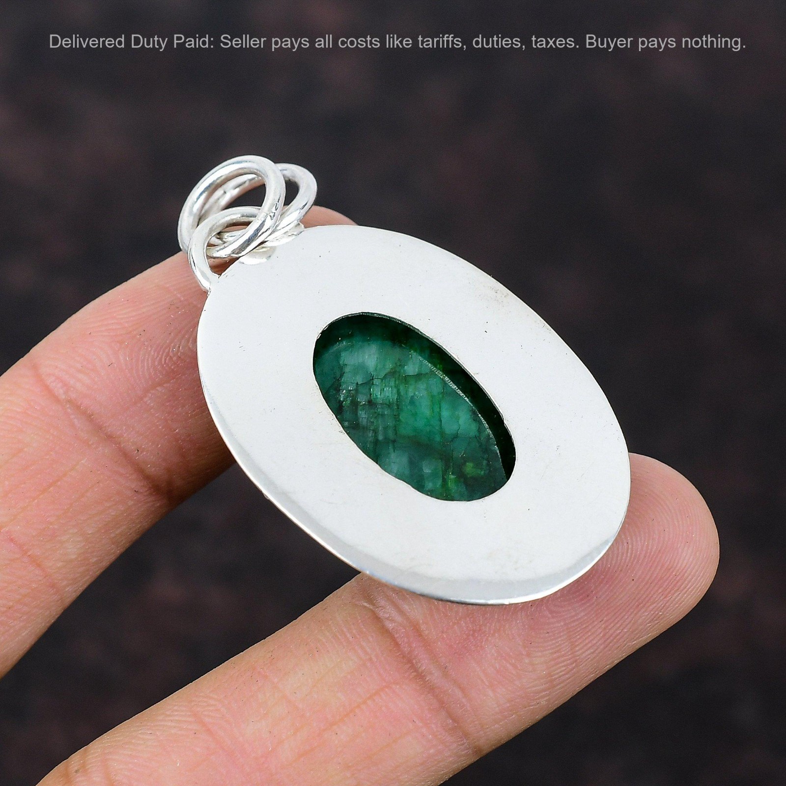 925 Sterling Silver Oval Zambian Emrald Gemstone Mother Handmade Wedding Pendant