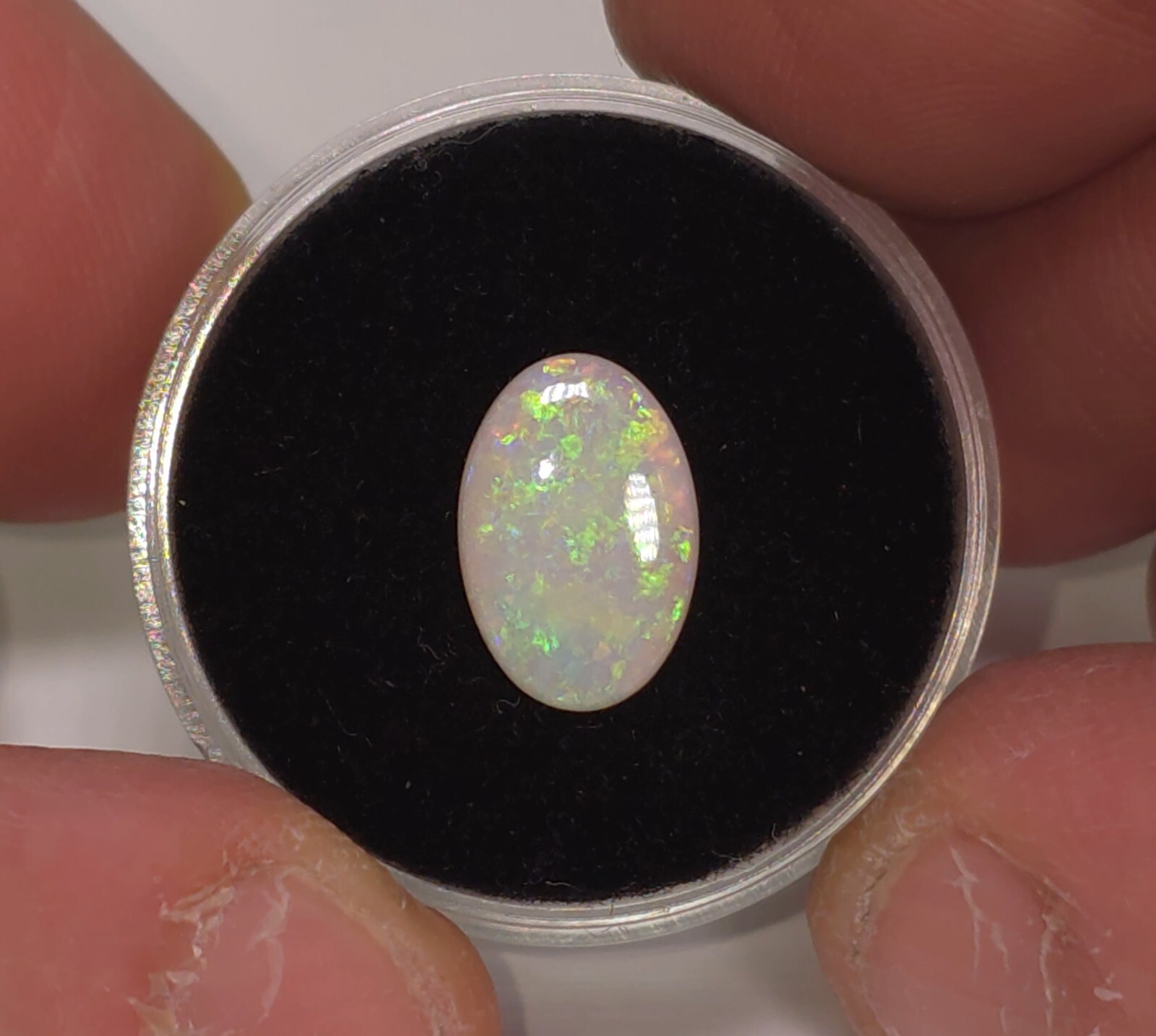 Australian Coober Pedy Solid Crystal Opal 1.5ct 12x8mm Oval Bright Green Fire