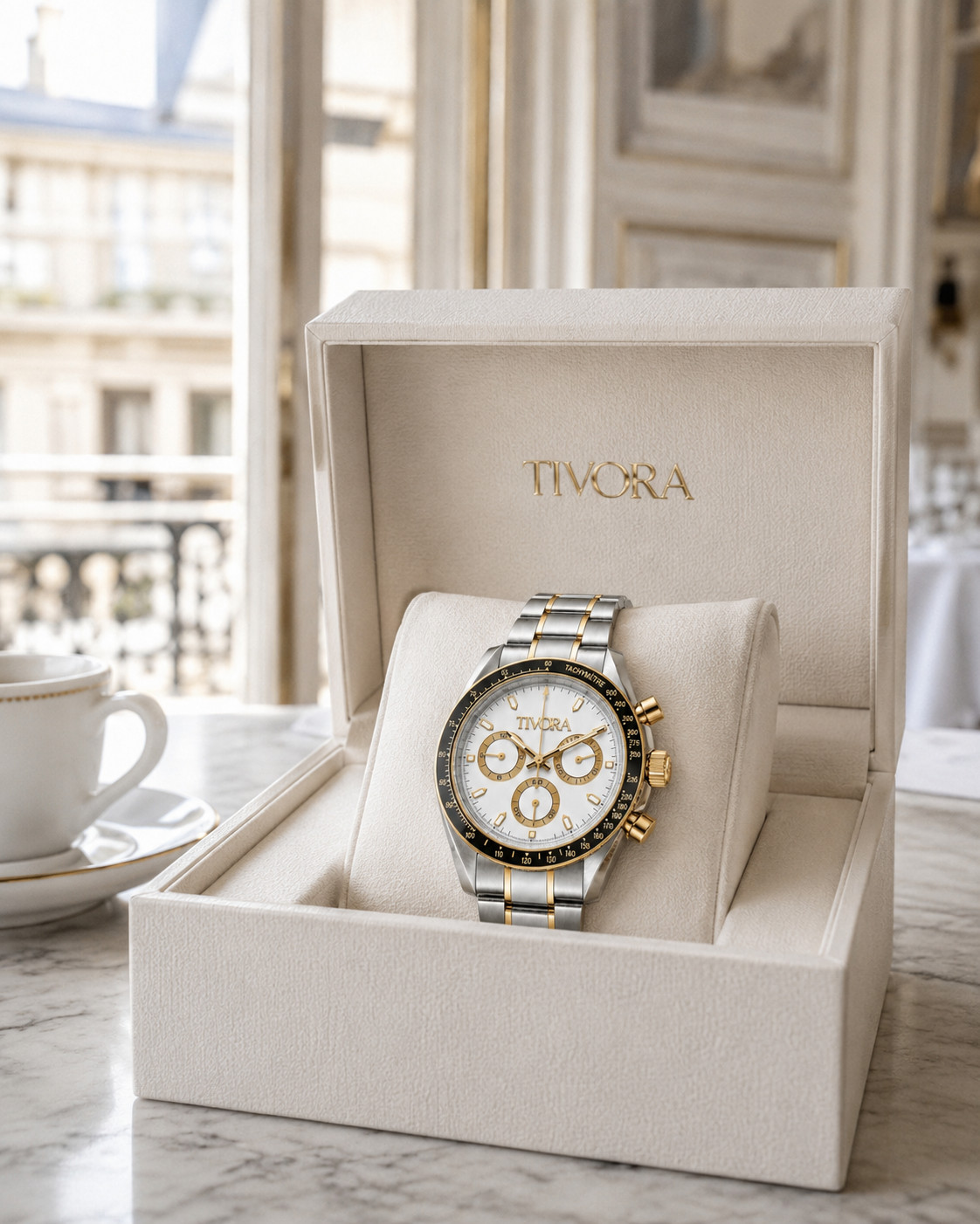 TÍVORÁ Veyron Two Tone Steel Frost Dial – Custom Branded Automatic Chronograph