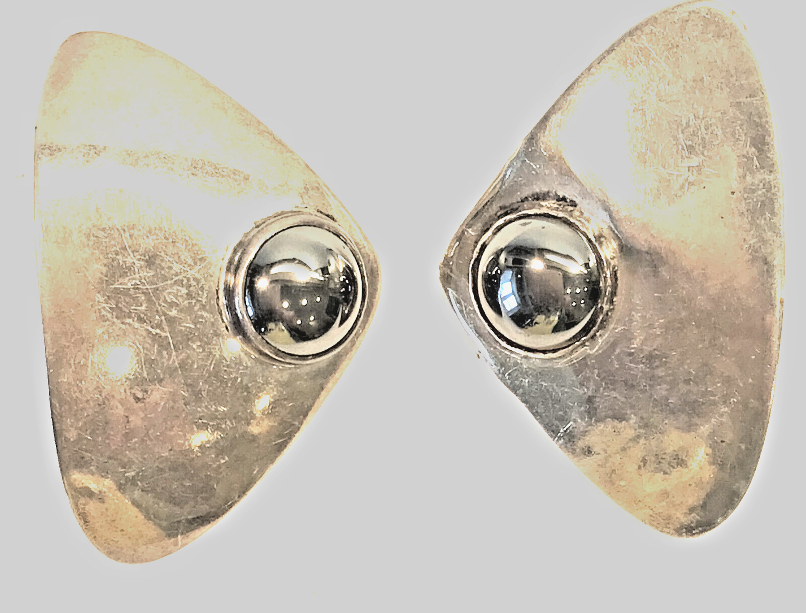 Susan Cummings Designer 925 Sterling Silver Vintage Clip Earrings w Cab Hematite