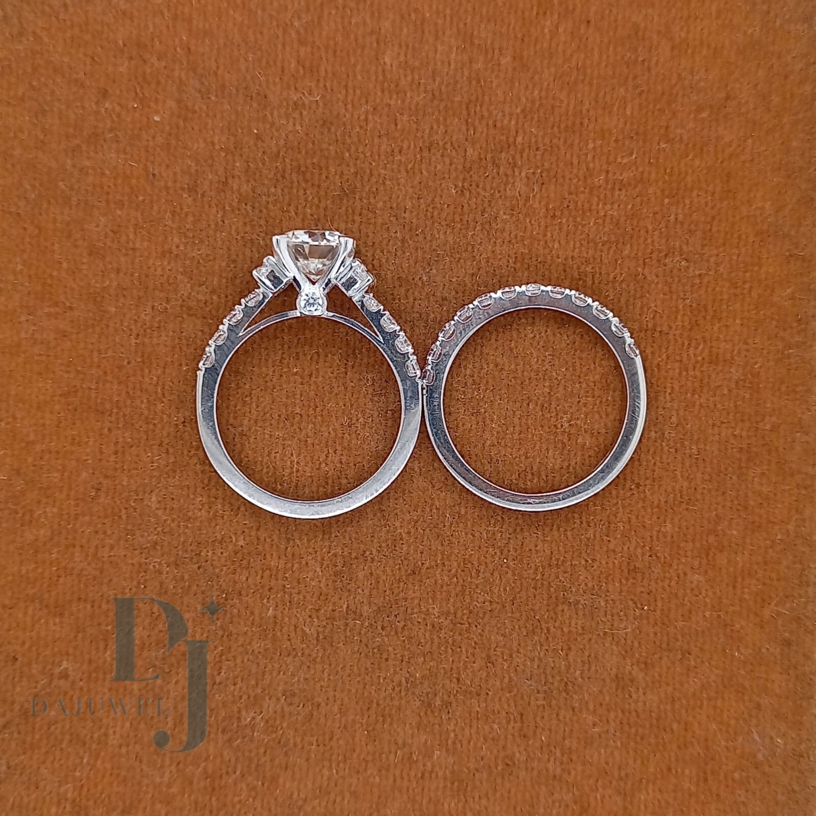 Moissanite Bridal Set Engagement Ring Solid 14K White Gold 2.50 CT Round Cut