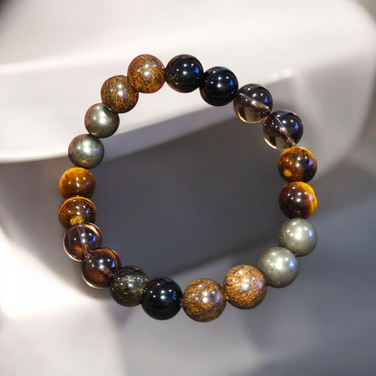 Pyrite, Bronzite, Smoky Quartz, Gold Obsidian, Tiger Eye Bracelet Natural Stones
