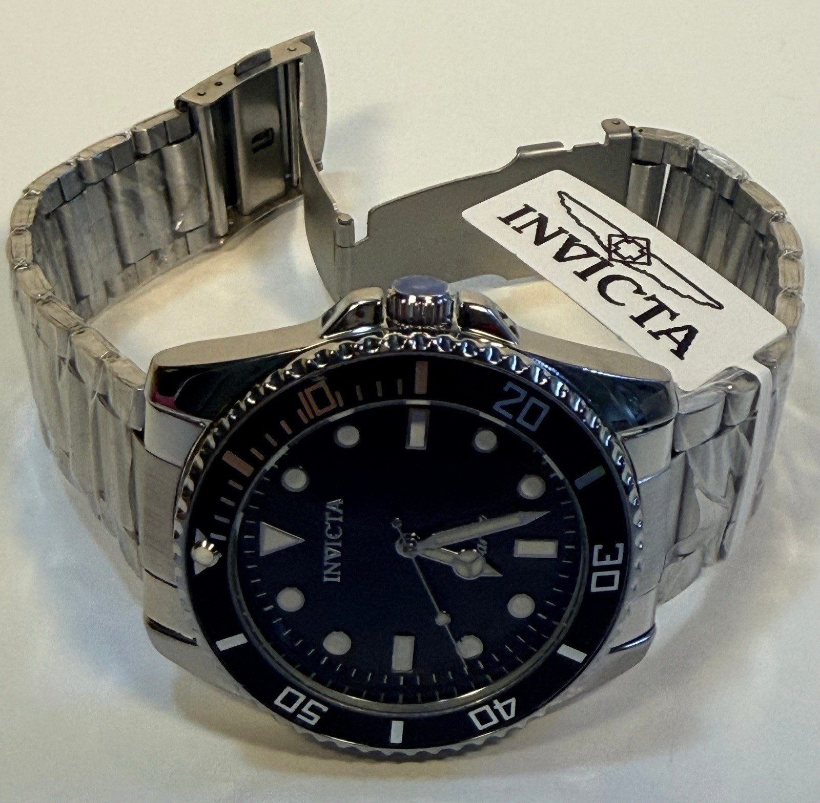 69401 Invicta Mens Pro Diver Vitreos Stainless Steel Bracelet Black Dial 42mm