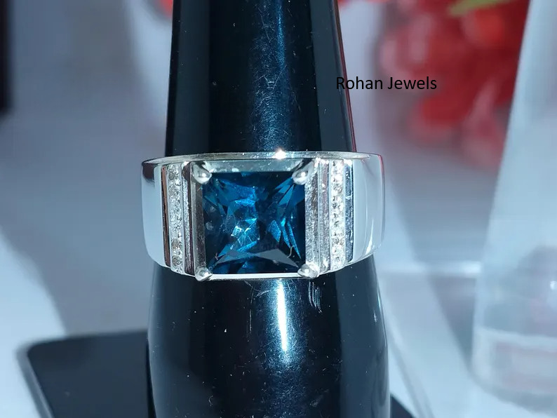 Natural London Blue Topaz ring 925 Sterling Silver Men’s Blue Topaz Ring