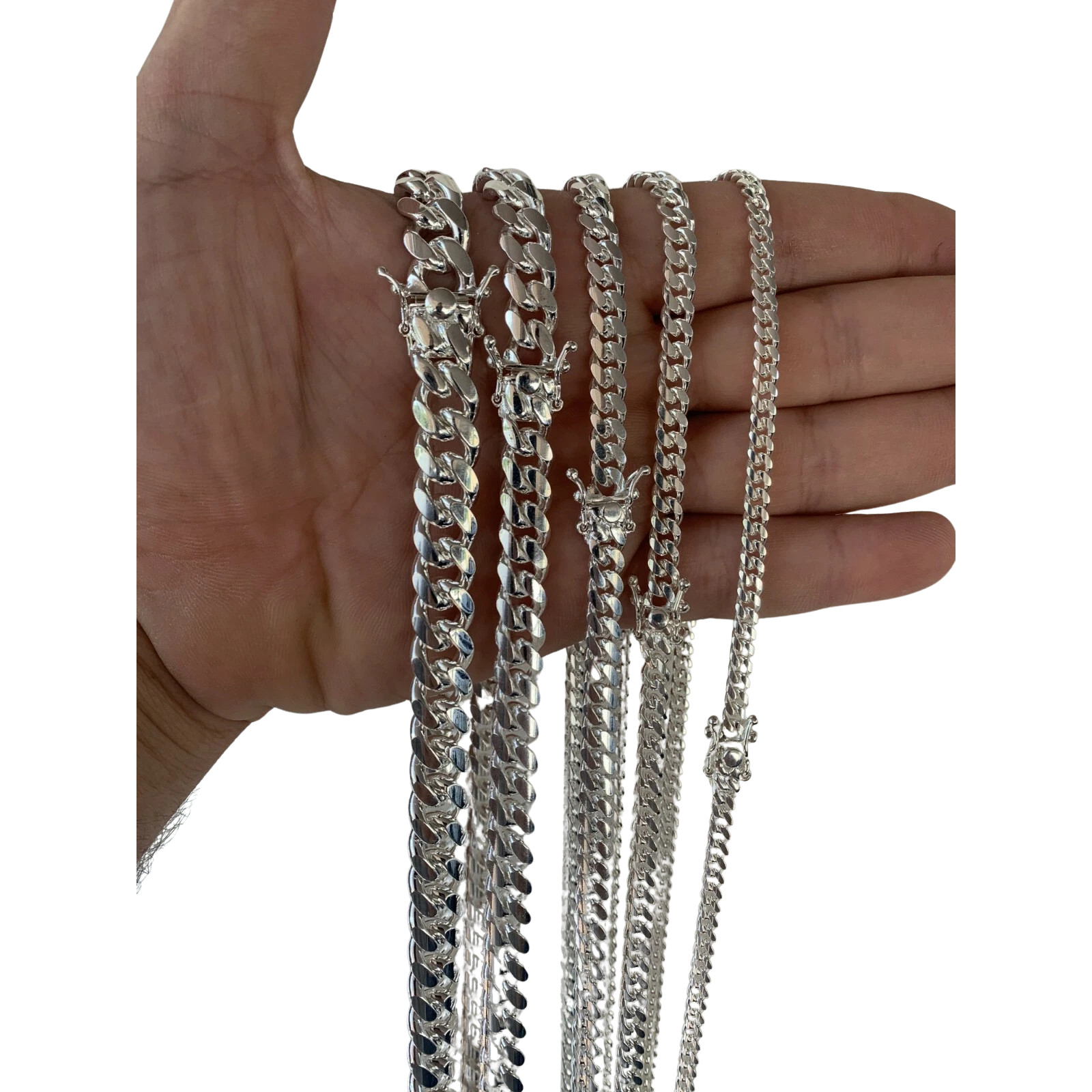 Real Miami Cuban Link Chain Or Bracelet Solid 925 Sterling Silver Box Lock ITALY