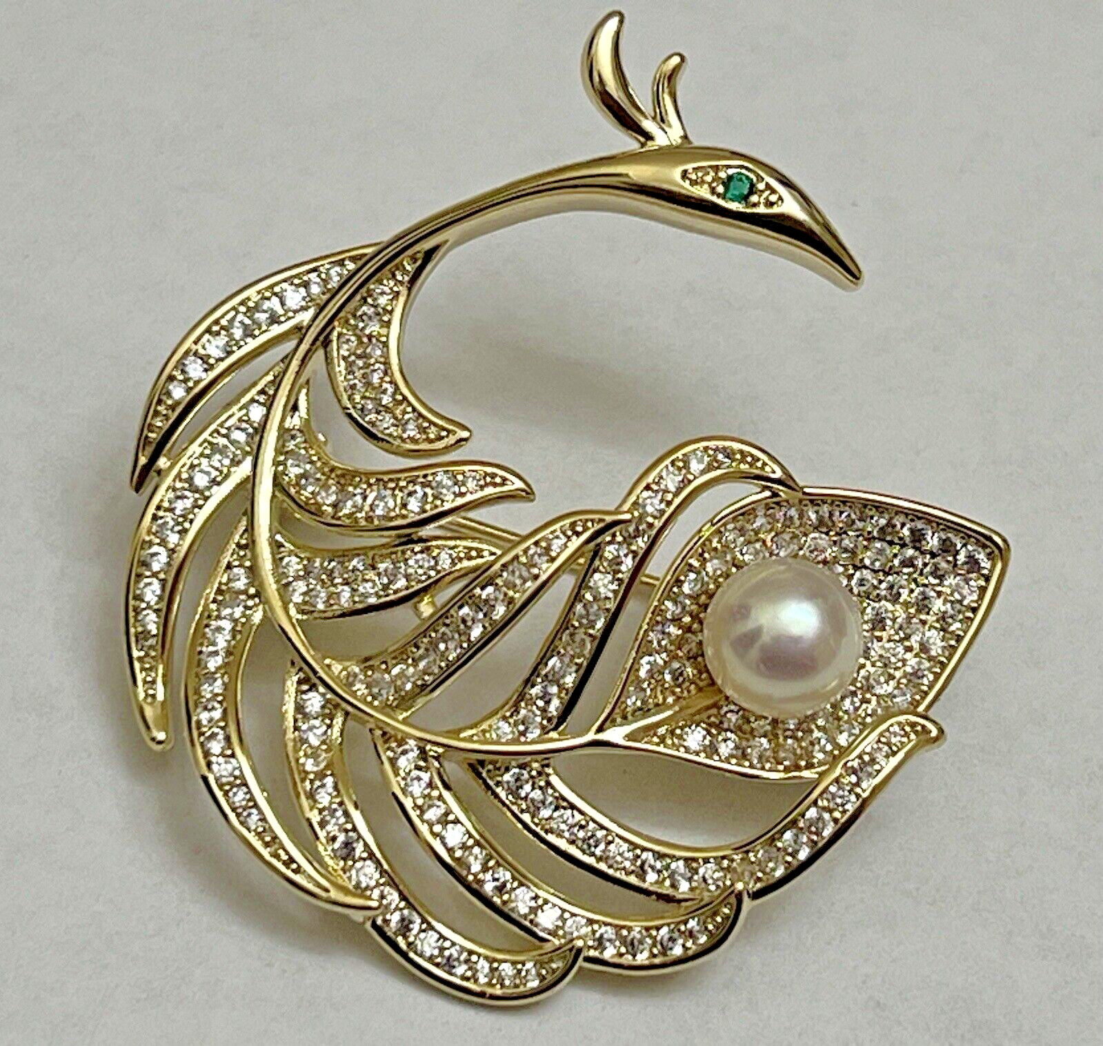 Crystal Rhinestone Brooch Pin Bird Feather Glass Leaf Flower Vintage Ice Clear