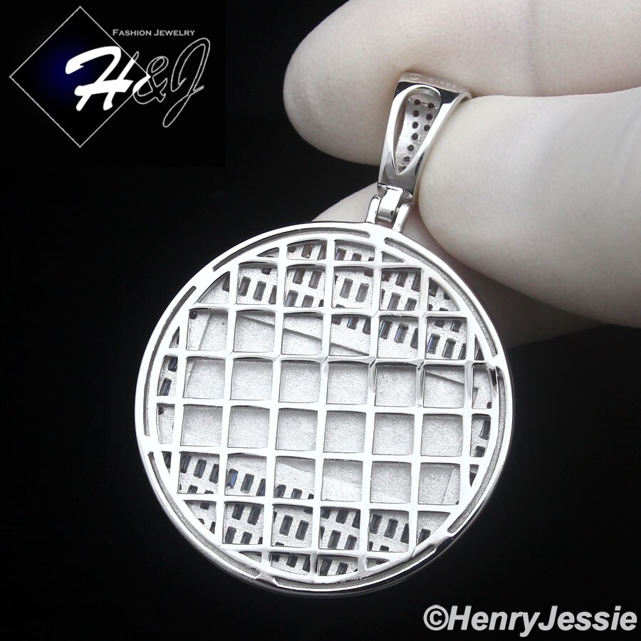 MEN SOLID 925 STERLING SILVER ICY BLING CZ LAST SUPPER JESUS ROUND PENDANT*SP485