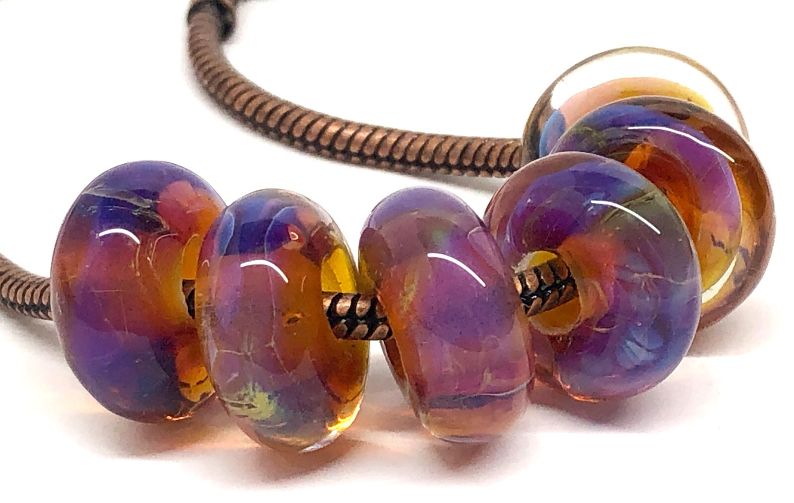 Big Hole Handmade Lampwork Glass Beads From Murano Tamara Yarilo Brand 6 Pcs