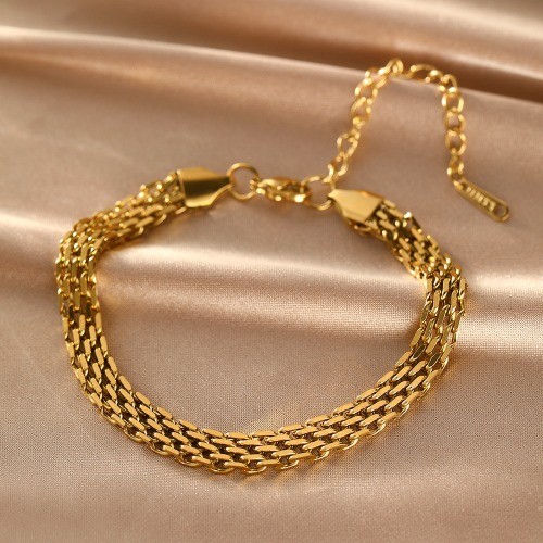 Stainless steel 18K European and American trendy chain woven bracelet