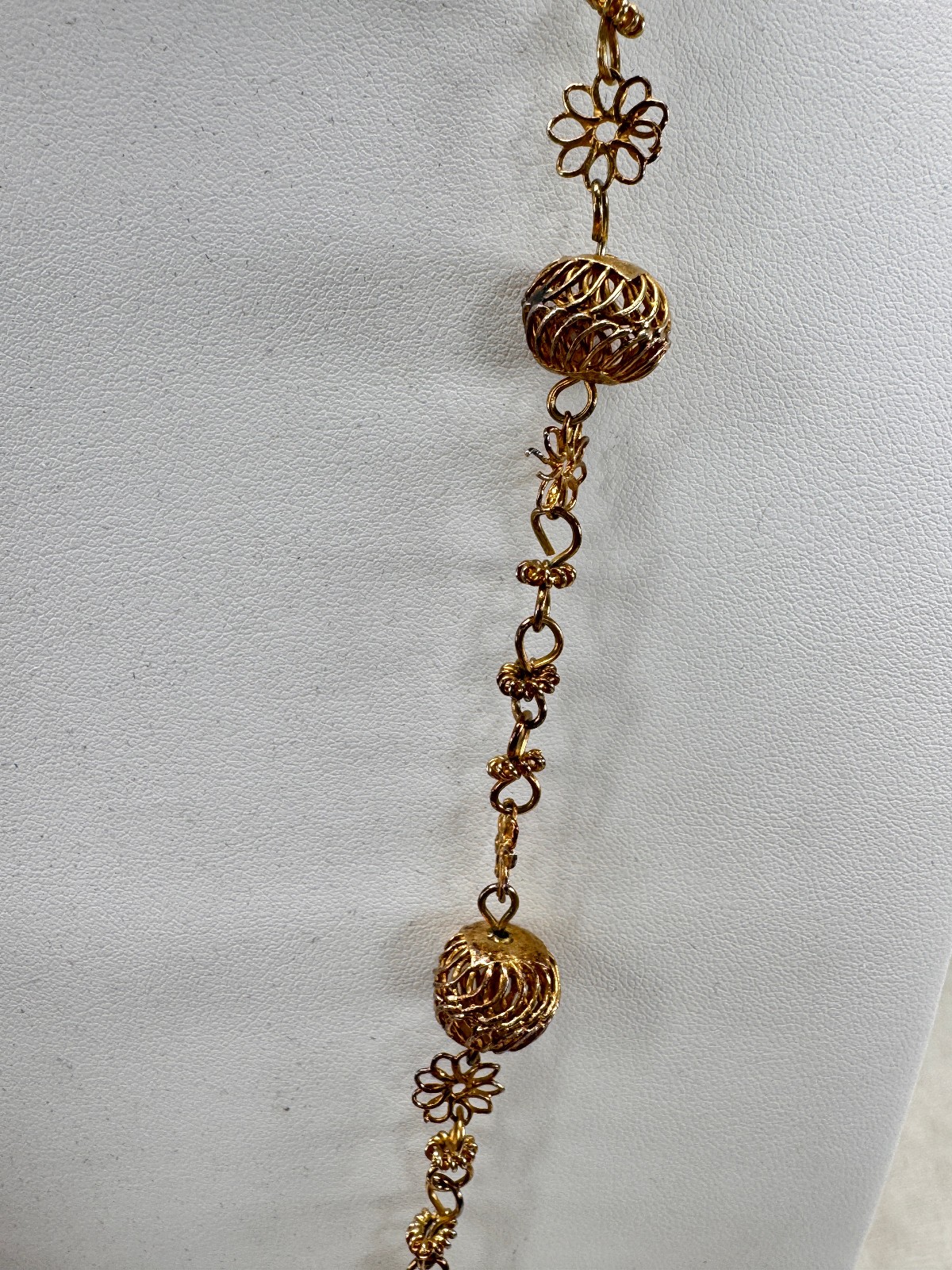 Philippines Tambourine Reliquary Gilt Copper Filigree Pendant Necklace Rosary