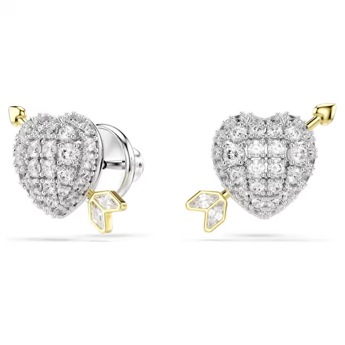 Idyllia Stud Earrings Heart With Arrow White Mixed Metal Finish New