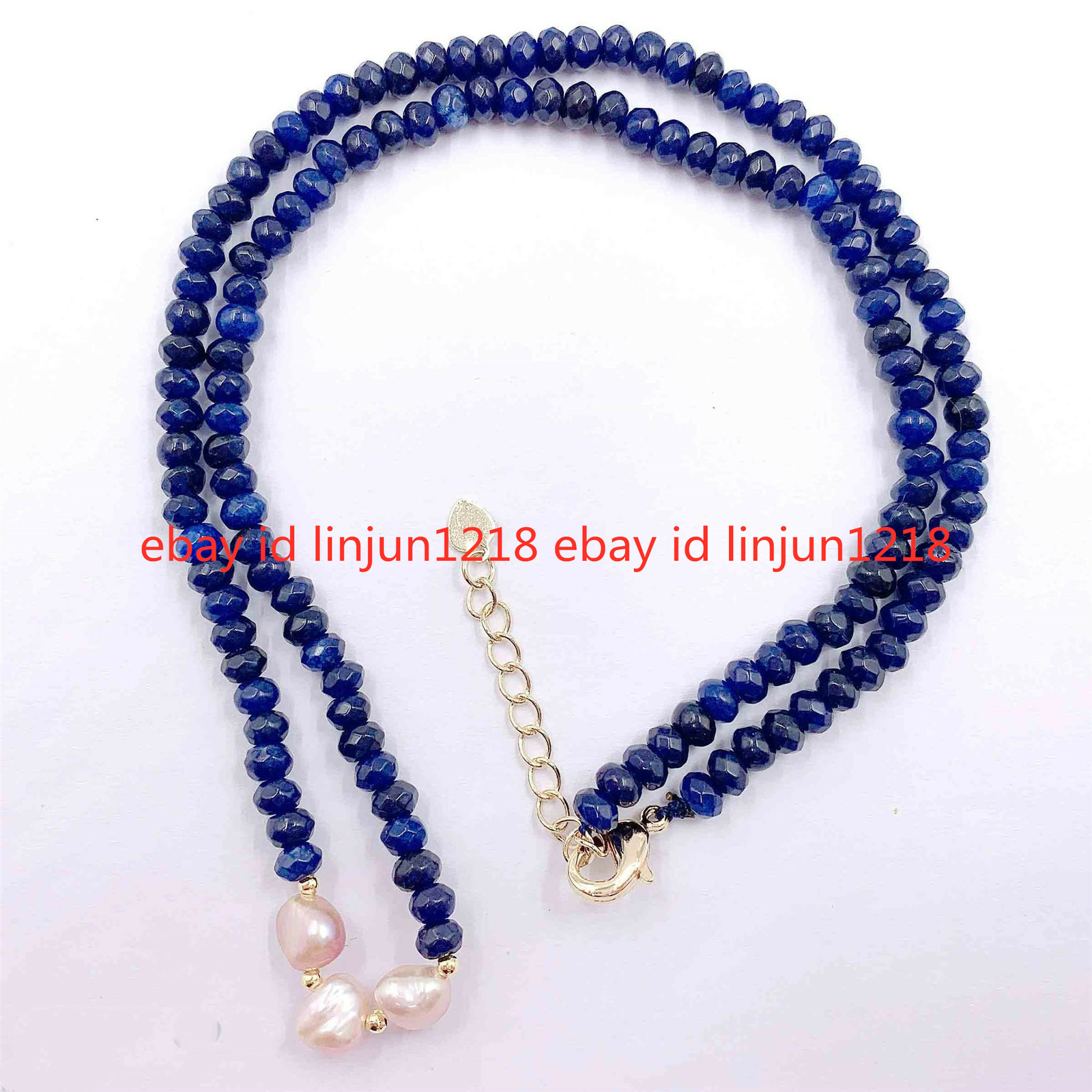2x4mm Blue Jade Pink 9-10mm Baroque Pearl Necklace 18 inches