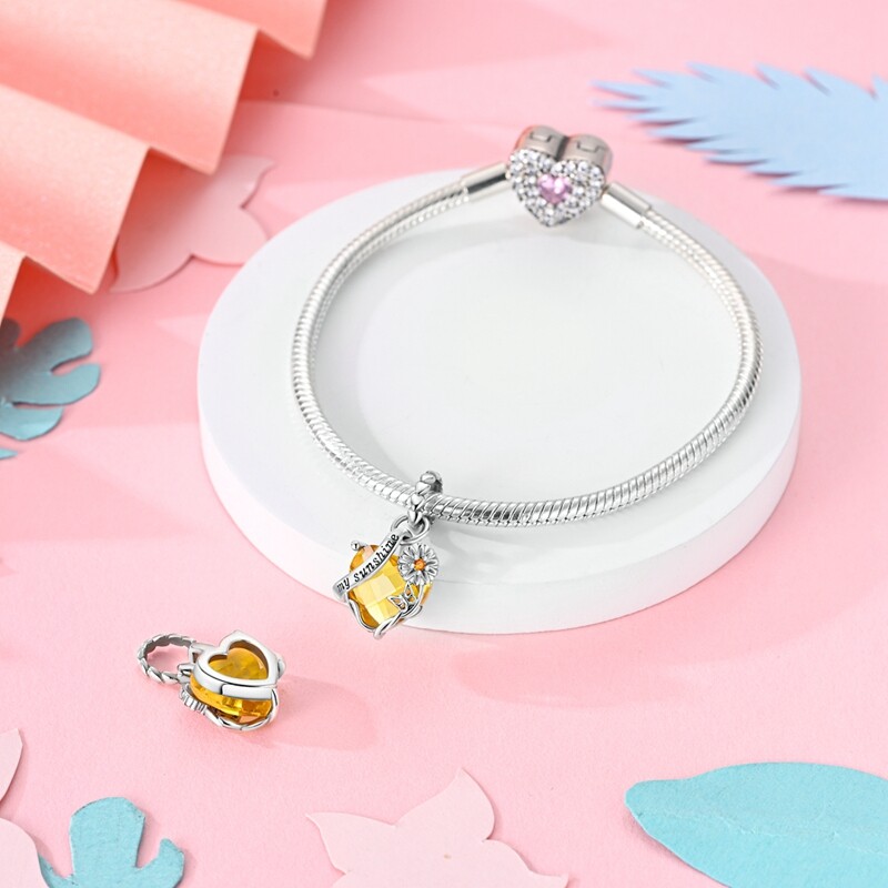 MULA 925 Sterling Silver Yellow AAA CZ Charm Love Sunflower For Women Bracelet