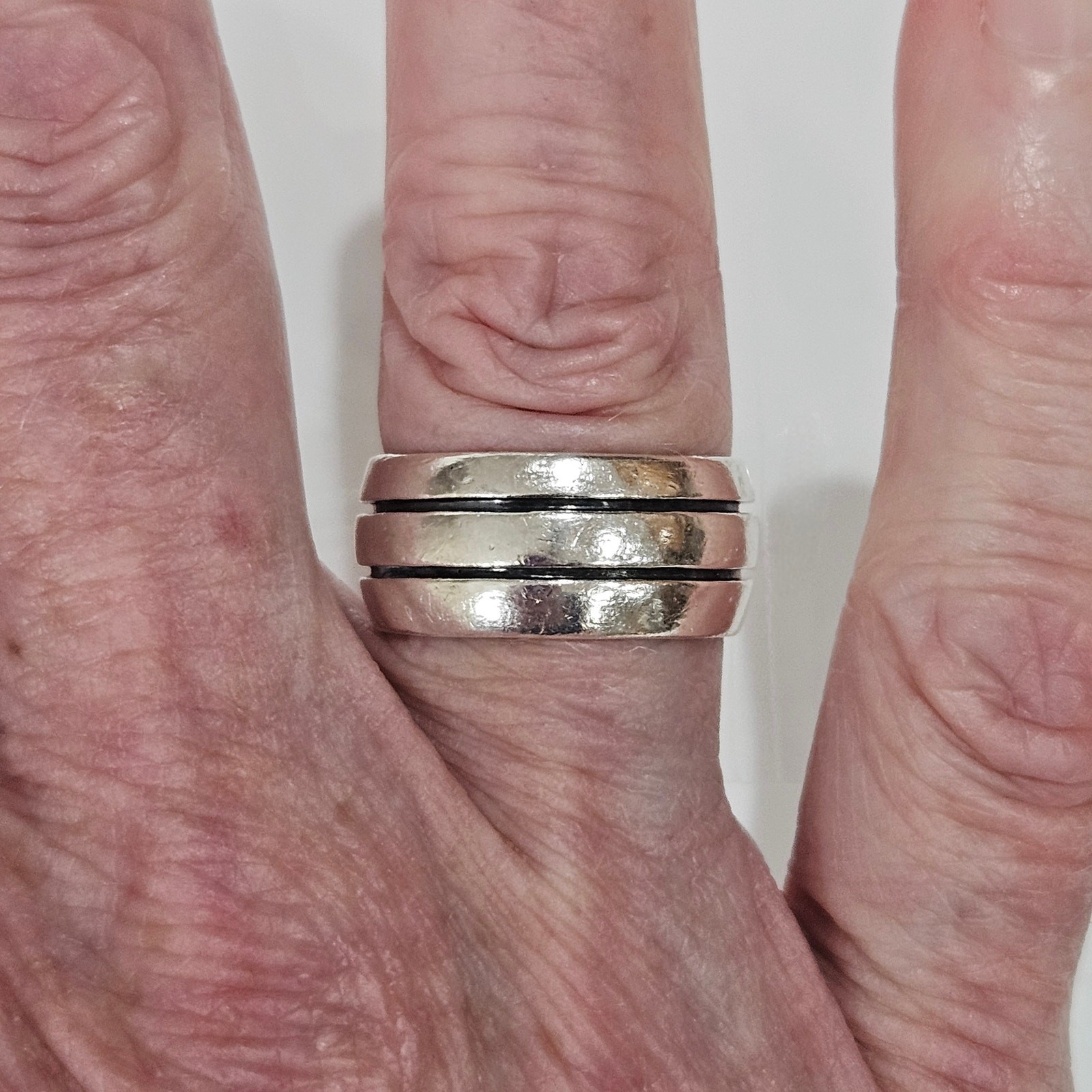 Vintage Mexican Double Grooved 3 Row 925 Sterling Silver 9.5mm Band Ring Size 7