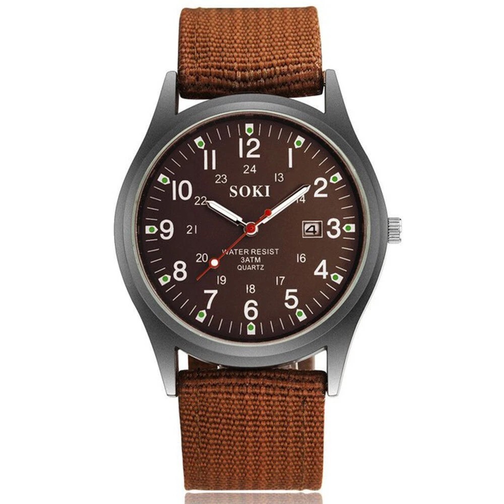 Men’s Military Army Luminous 24 Hours Dial Nylon Strap Date Quartz Wrist Watch