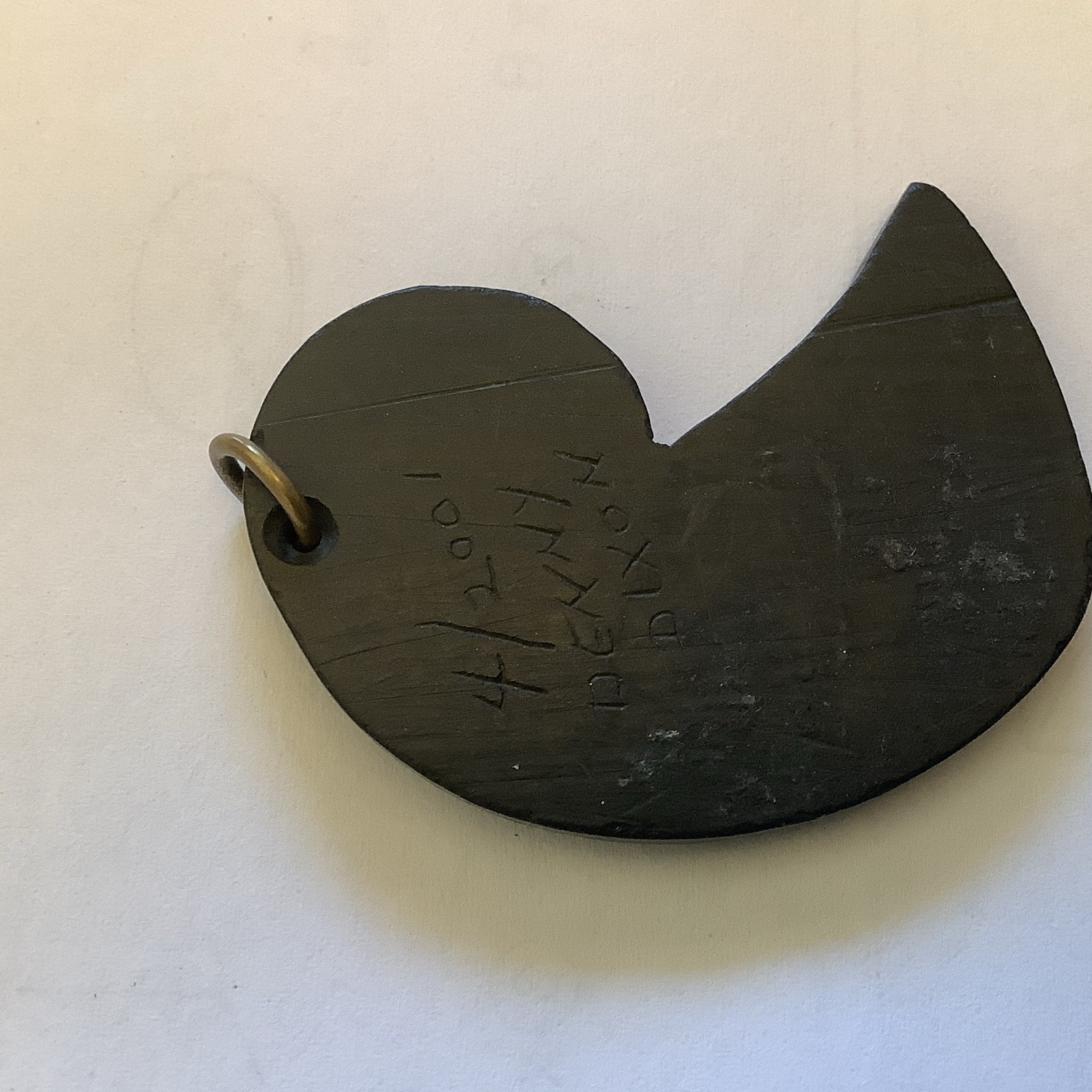 Denny Dixon Carved Argillite Stone Raven Animal Pendant, Signed