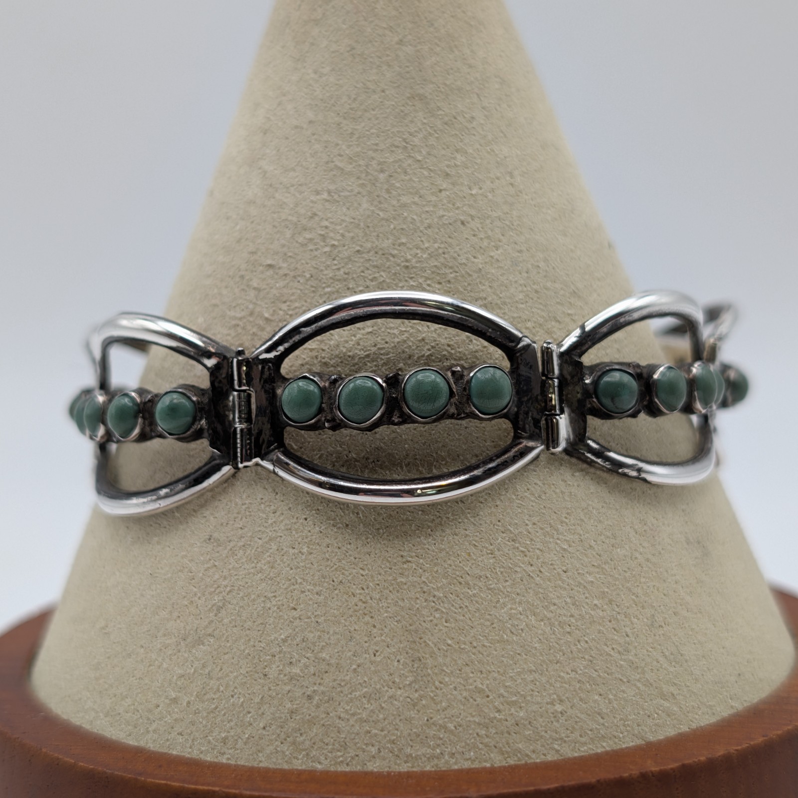 Vintage Taxco Sterling Silver Turquoise Link Bracelet Hecho En Mexico 925