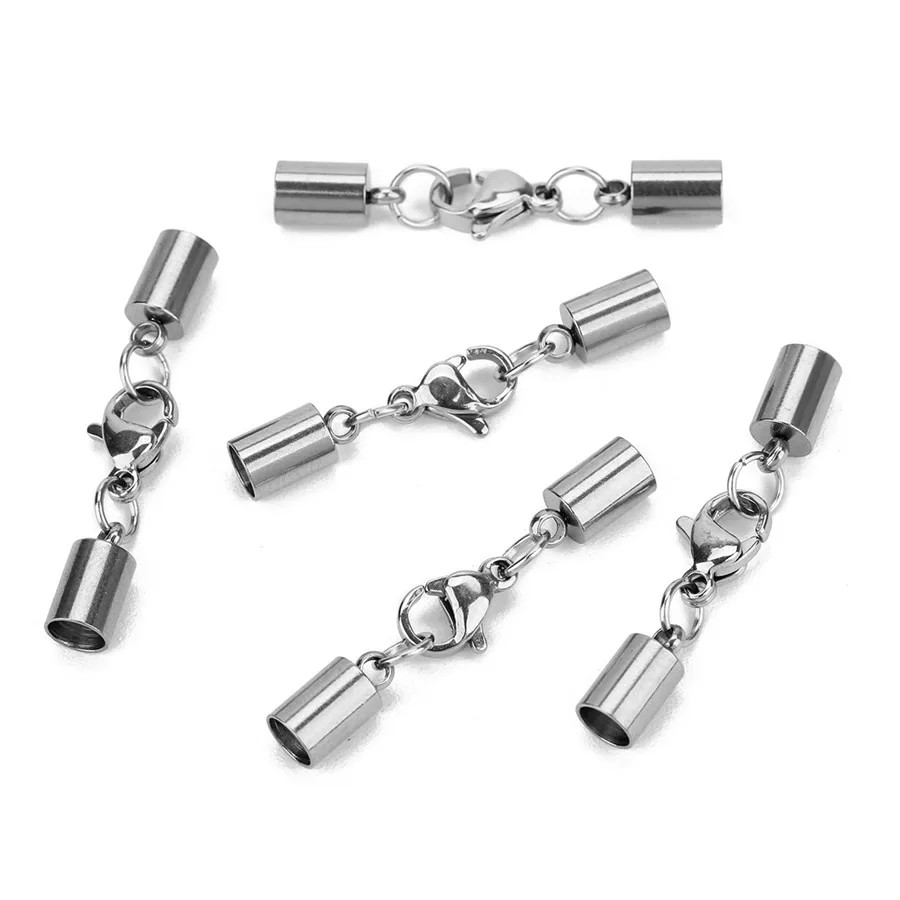 End Cap Clasps Stainless Steel Leather Cord Bracelet Necklace Connectors 5PCS