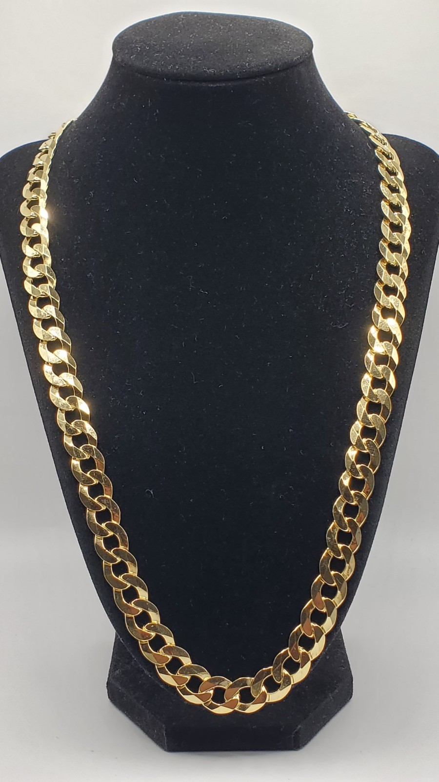 14K Gold Vermeil 925 Sterling Silver Open Curb Chain 10.9mm 24″ Men Italy, NEW