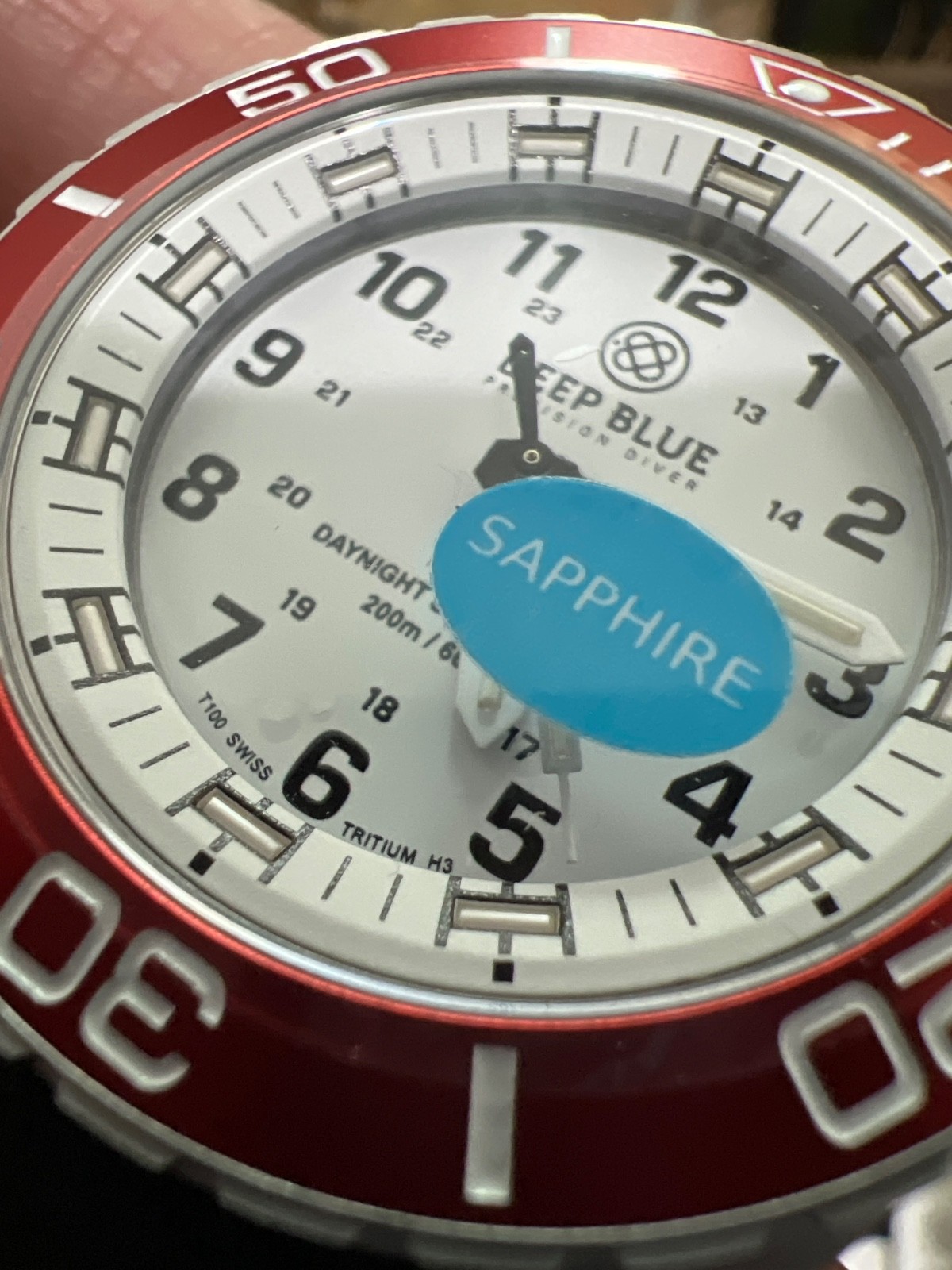 DEEP BLUE WATCHES❤️SOLOR SS DIVER🫶STRAP RED WHITE BEZEL🤩WHITE DIAL📞