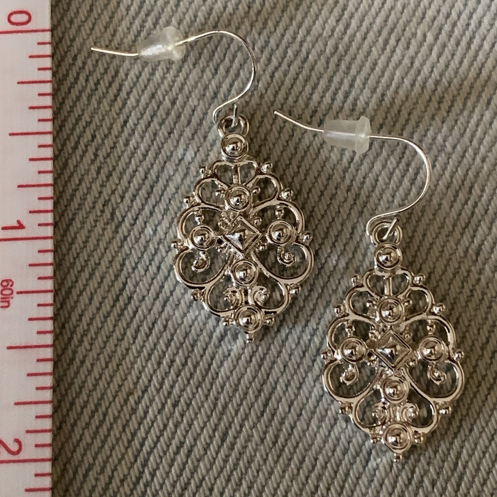Chaps Silver Tone Ornate Filigree Dangle Hook Earrings, Nickel Free NWT
