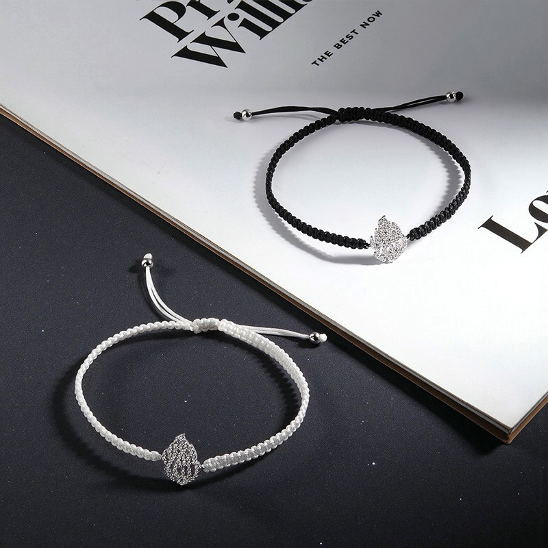 Real Round Moissanite Adjustable Braided-Rope Bracelet Chain 925 Sterling Silver