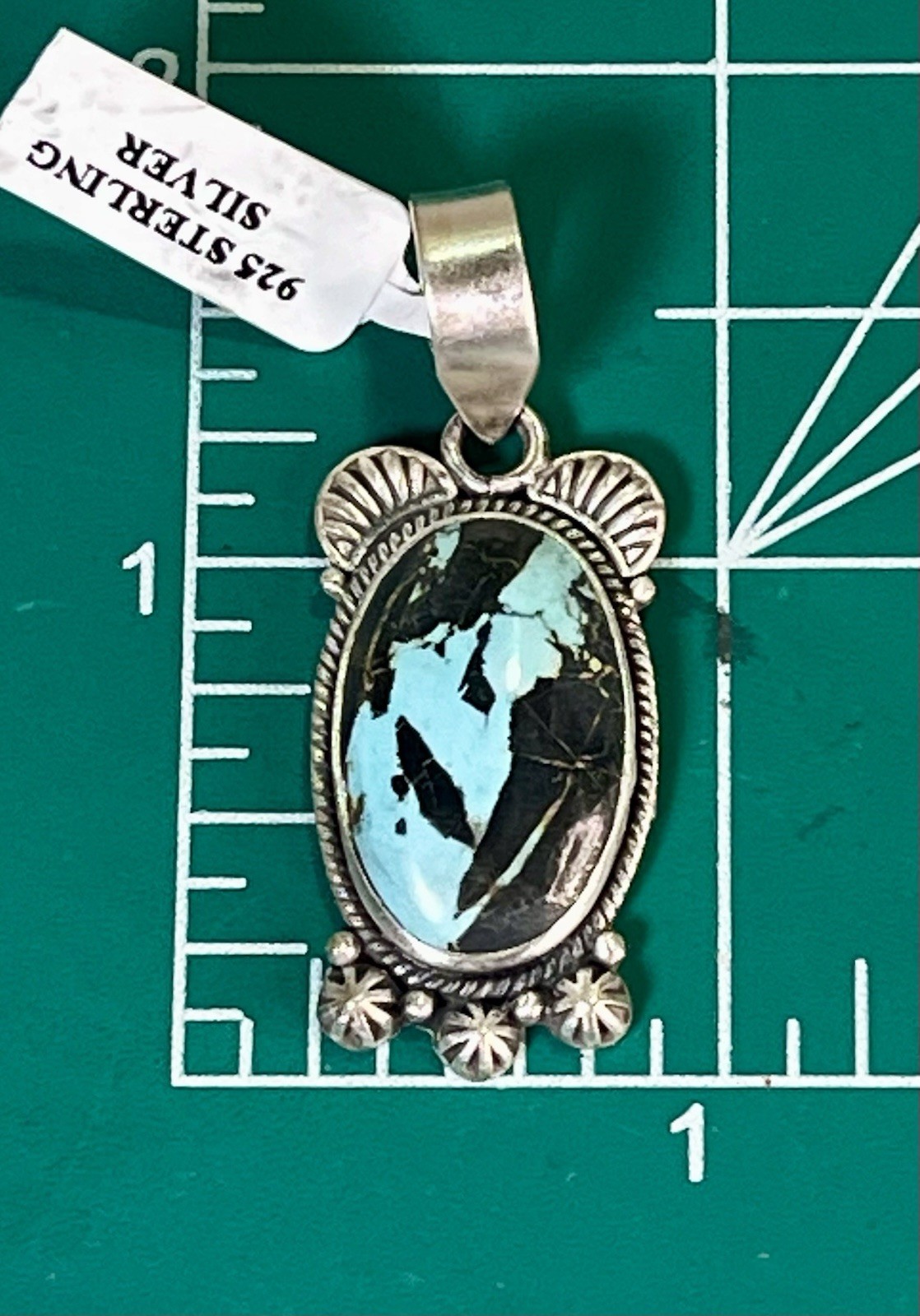 Sterling Silver Blackjack Turquoise Pendant Southwestern Native American Style
