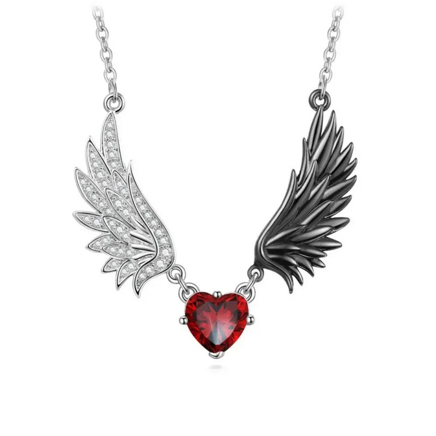 Heart Wings Necklace Jewelry Vintage Silvery Gothic Love Pendant
