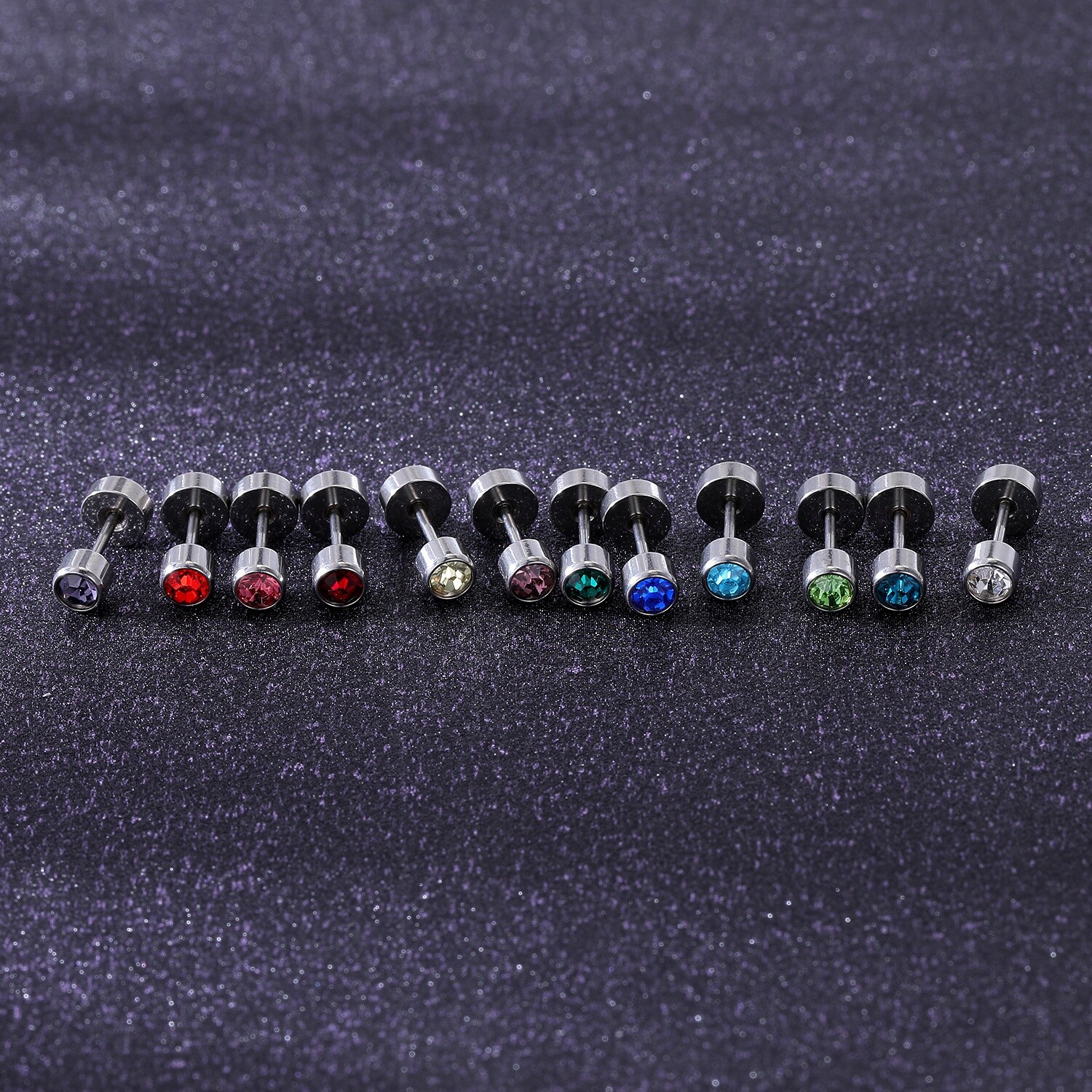 12Pairs/lot 20g Stainless Steel Stud Earring CZ Cartilage Helix Piercing Jewelry