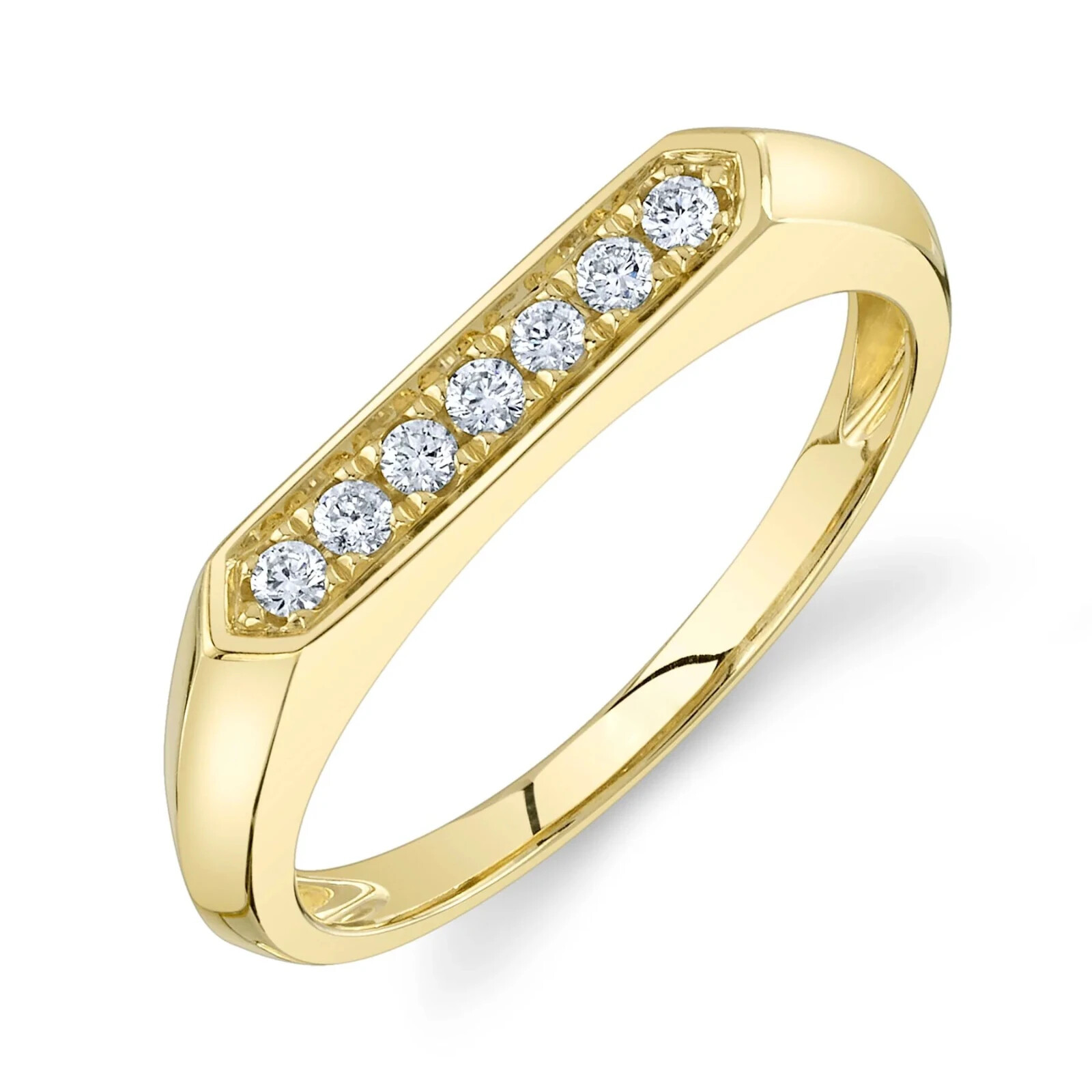 14K Yellow Gold Diamond Knife Edge Flat Band Ring 0.12 CTW Natural Round Cut