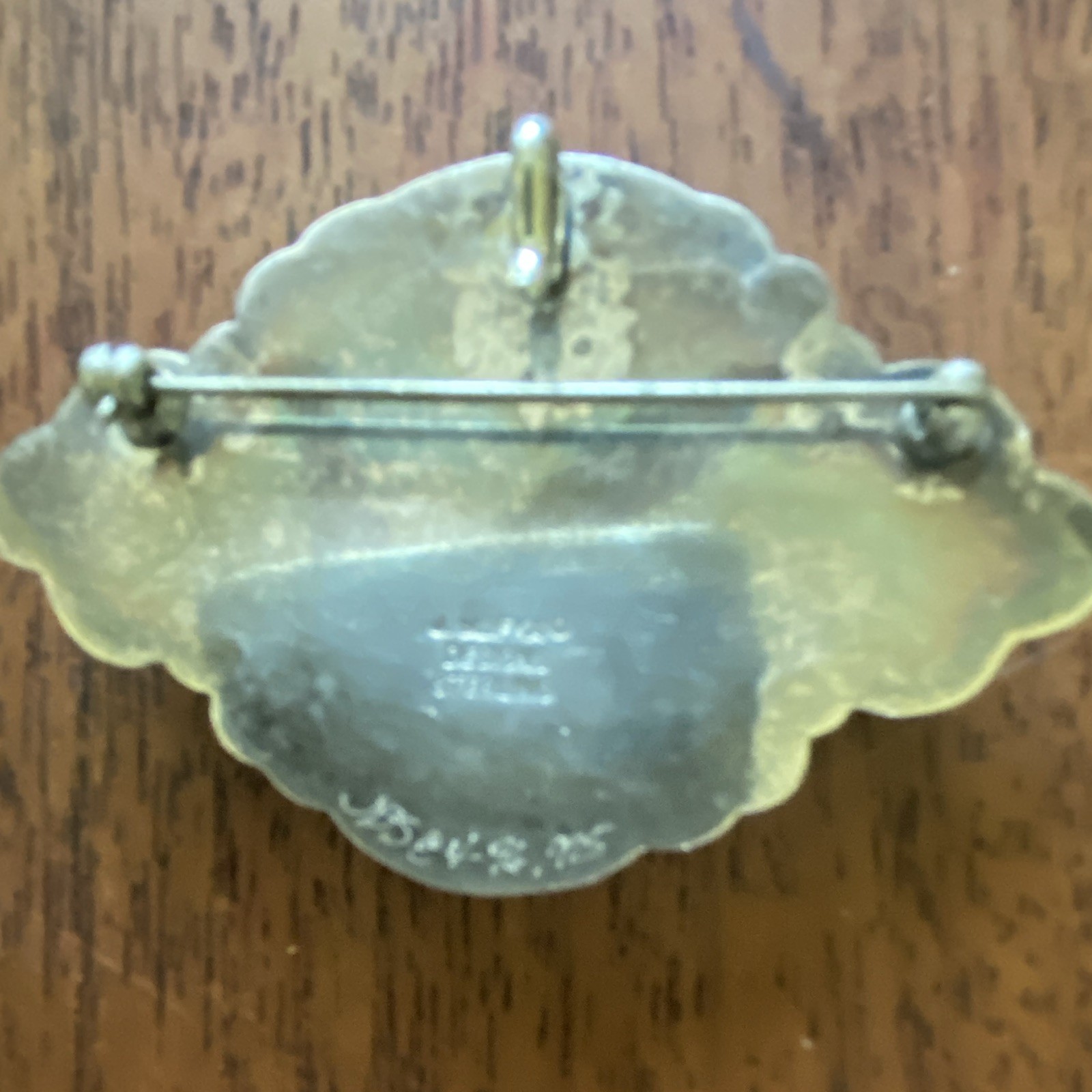 Sterling brooch, Amber Centerstone with turquoise side stones signed it is 2 1/2