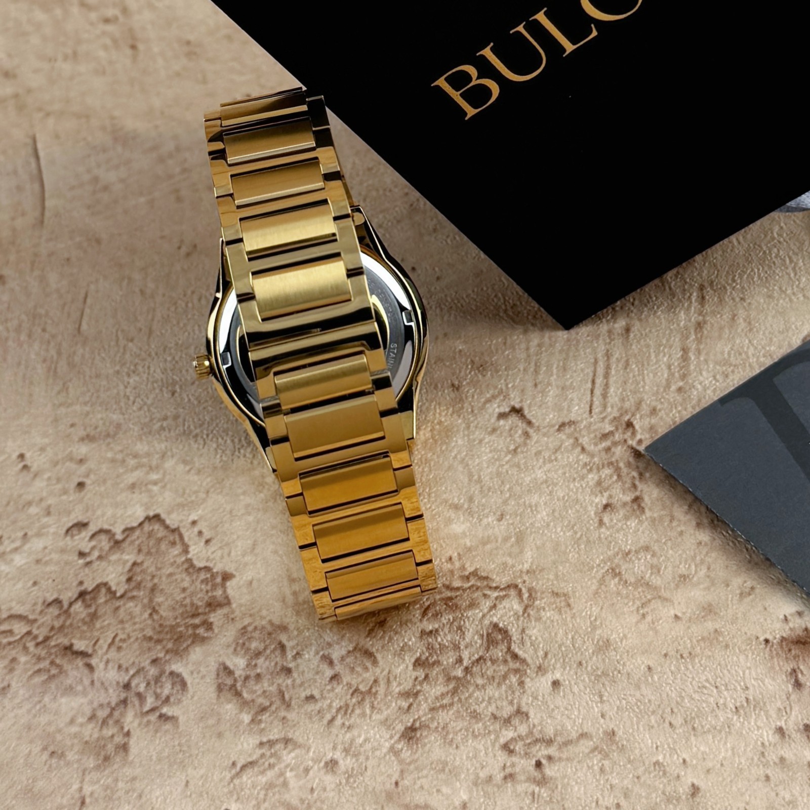 New Bulova Millennia Quartz black Dial Gold chain Men’s Watch 97A183