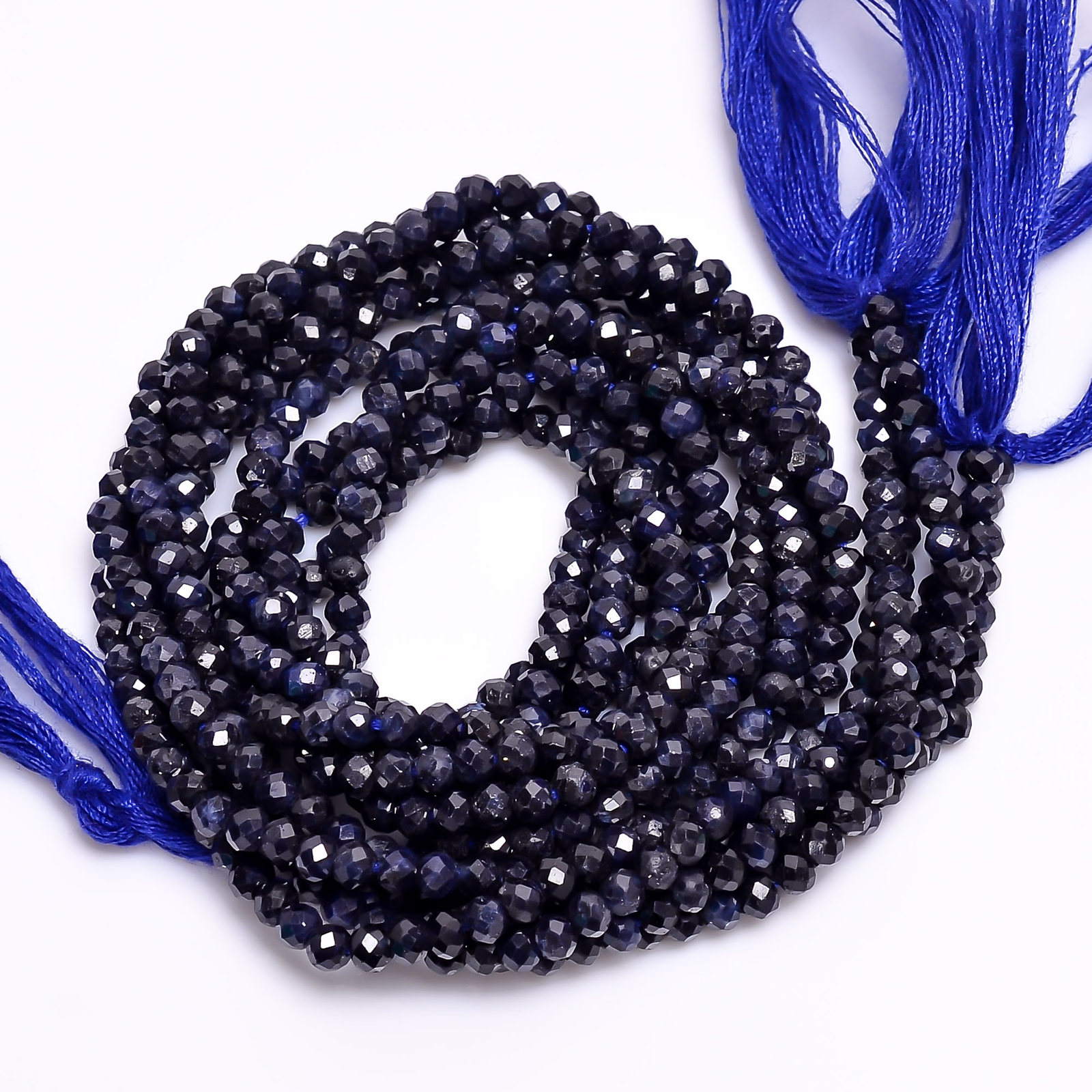 100% Natural Blue Sapphire Gemstone Round Faceted Beads 3X3 mm Strand 13″ EB-254