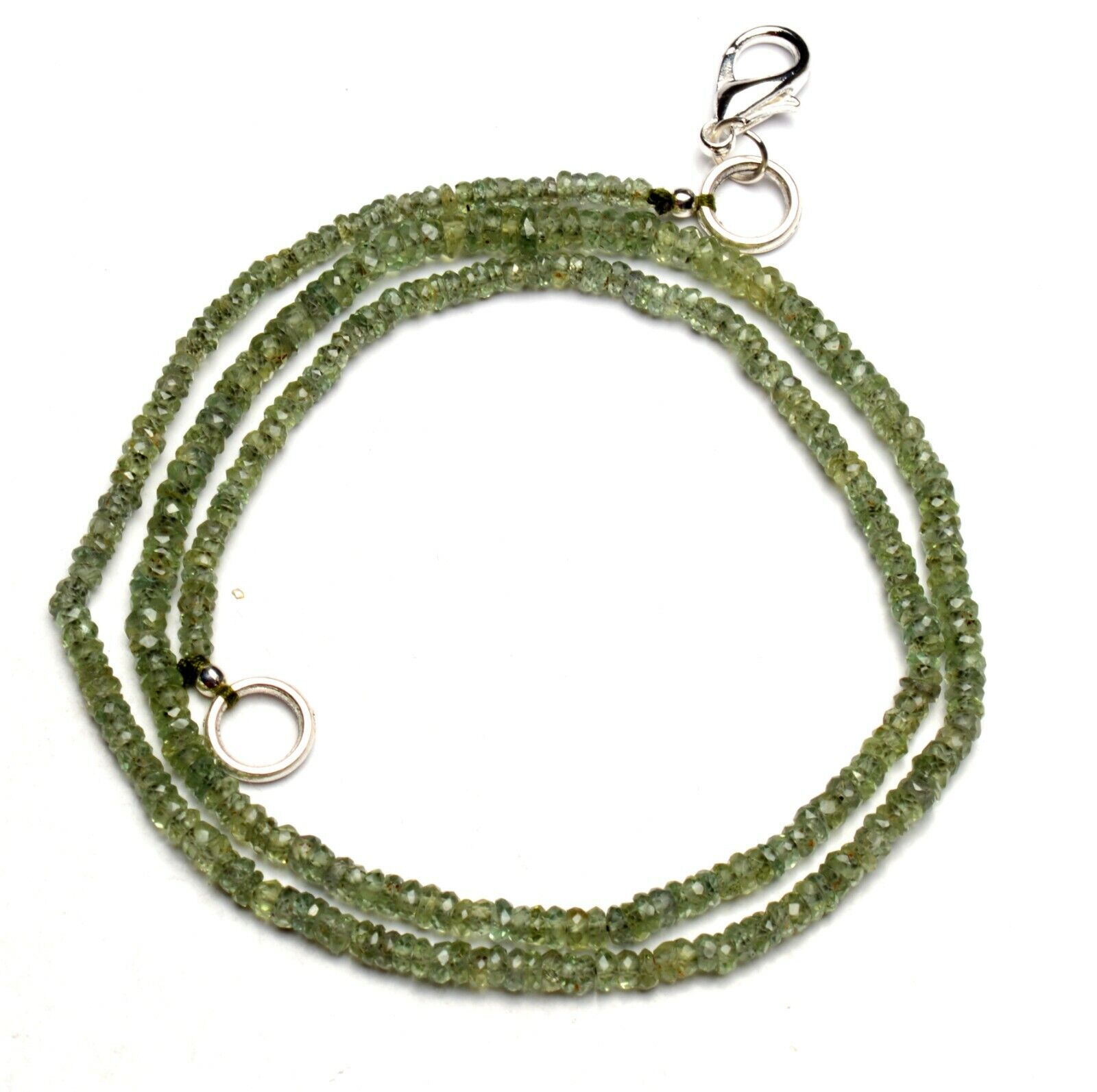 Natural Gem Green Sapphire Necklace 2.5 to 3.5mm Faceted Rondelle Beads 17″