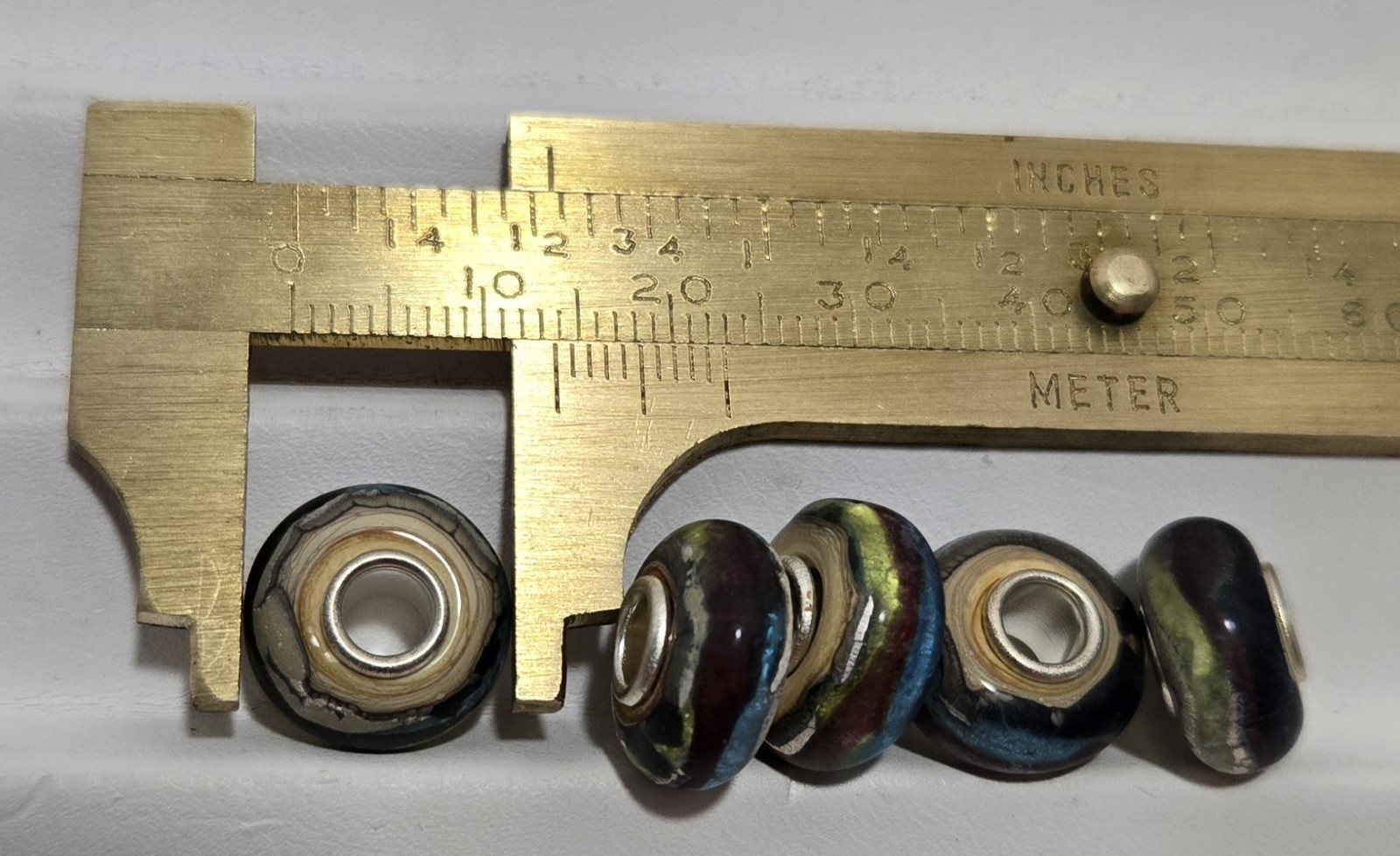 Glass Beads Large Hole Charm Lot of 5 – Green, Blue & Brown – NWOT