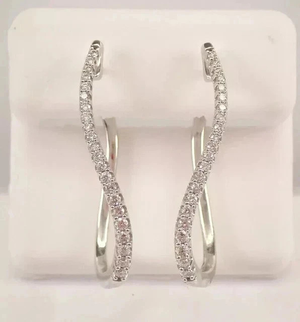 14K White Gold Plated 2.00Ct Round Cut Lab Created Women’s Hoop Huggie Earrings