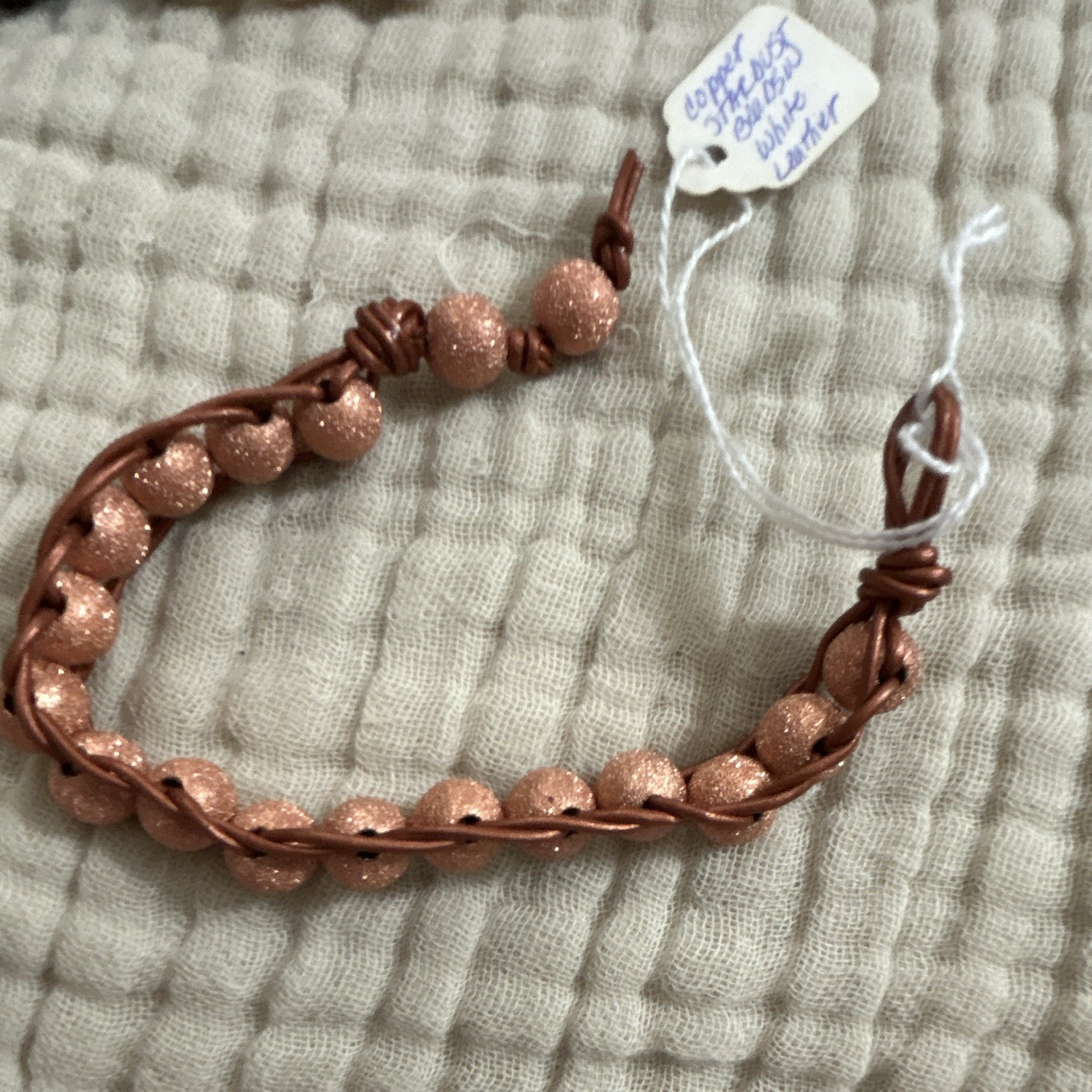 Copper Druzy Beaded Leather Bracelet, Rope Chain, Toggle Closure, Adjustable