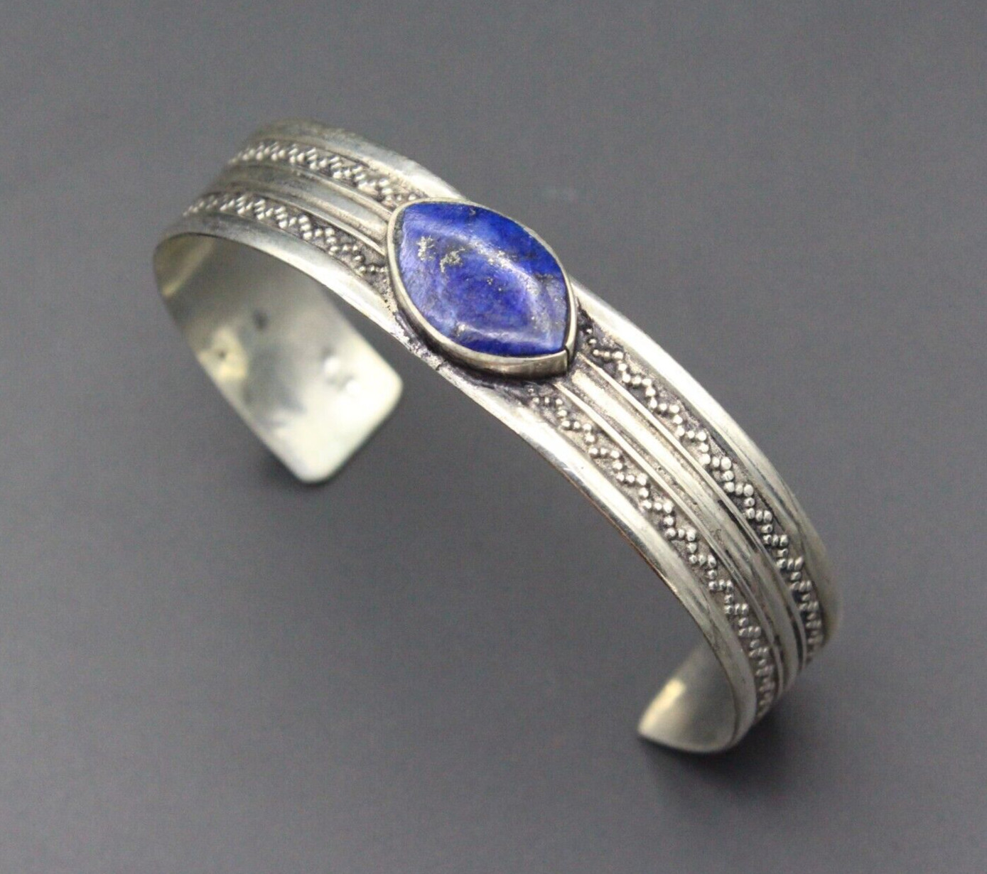 Afghan Bracelet, Lapis Lazuli Stones Bracelet, Cuff Alpaka Kuchi Boho Bracelet