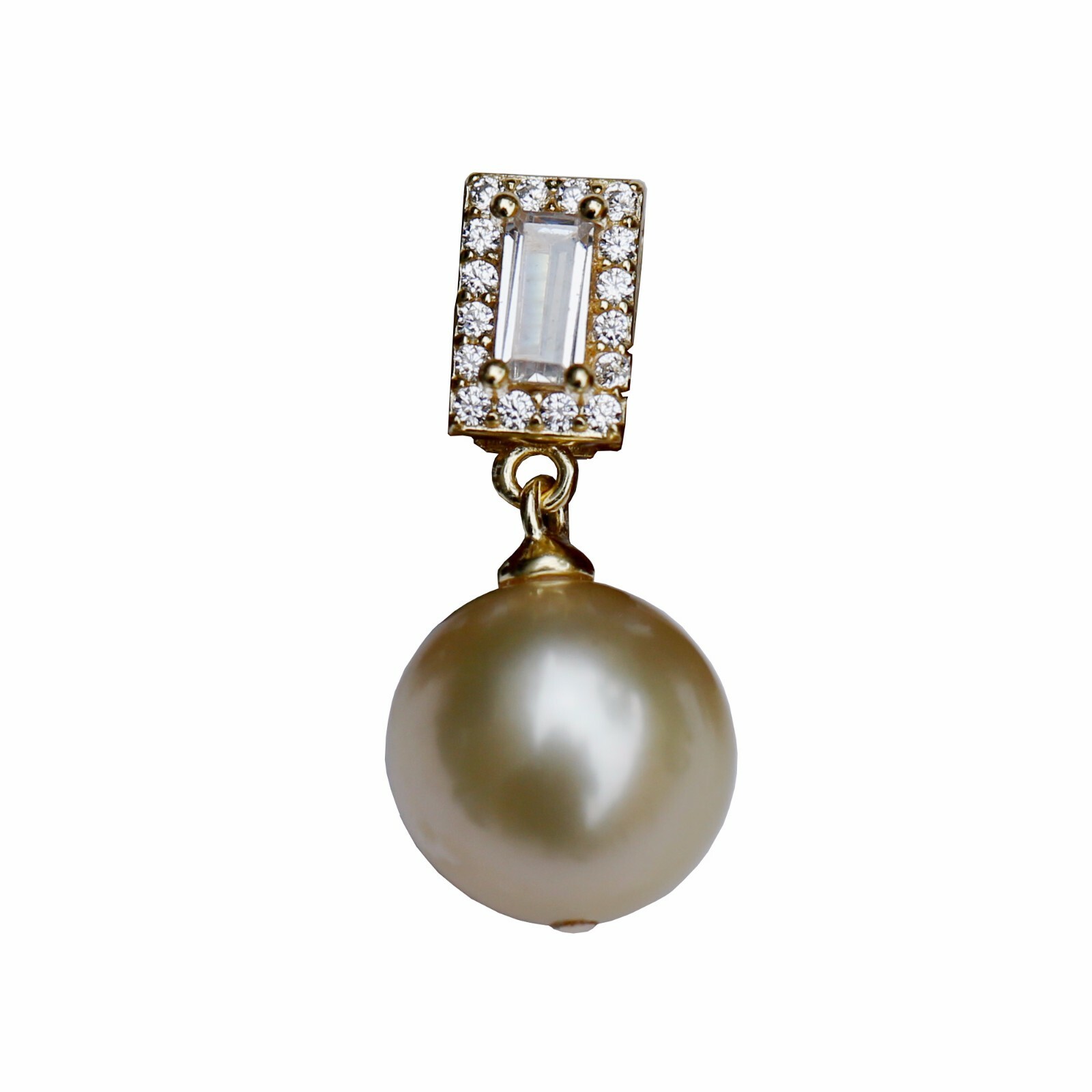 9.5-10mm Australia gold seawater Pearl high luster Silver crystal pendant TH57