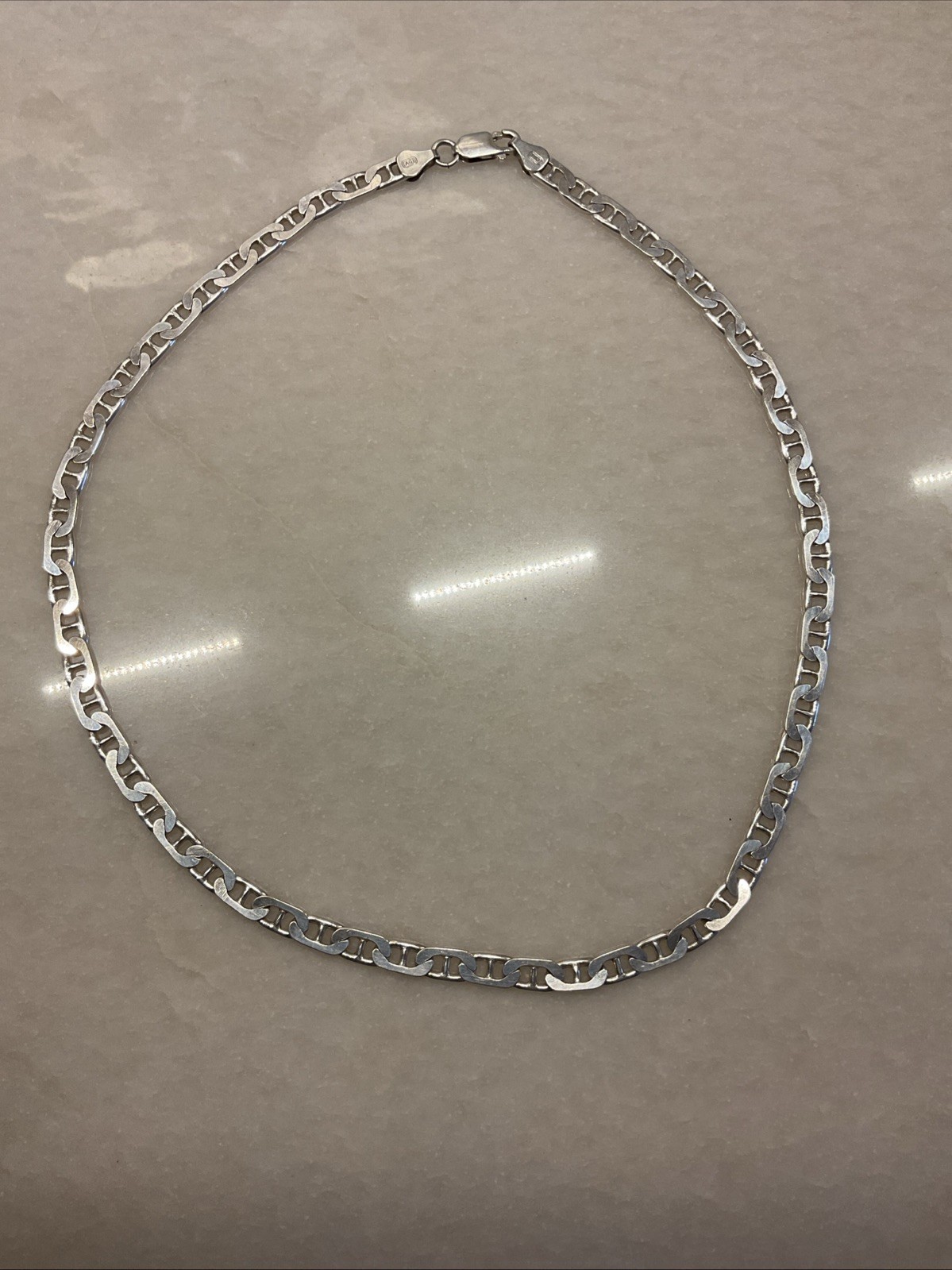 Vintage AGI Sterling Silver Flat Mariner Link Italian Necklace Italy 24g 18”