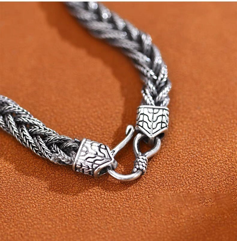 6mm Retro Wheat Braided Bracelet Solid 925 Sterling Silver Chain Jewelry